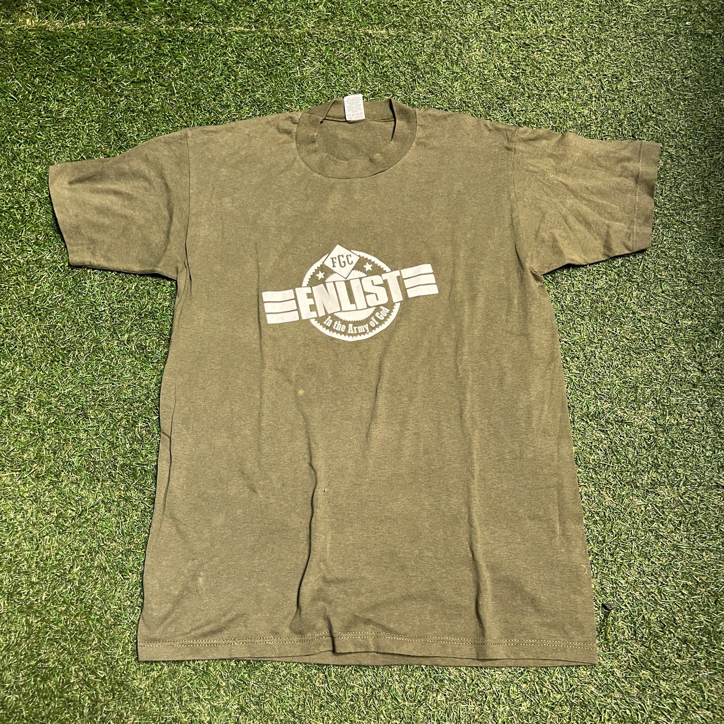 1980s Army of God Olive Tee Size XL USED v15212