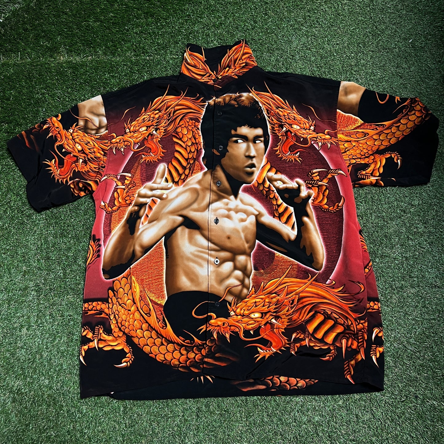 Bruce Lee AOP Short Sleeve Button Down Size XL USED v15206