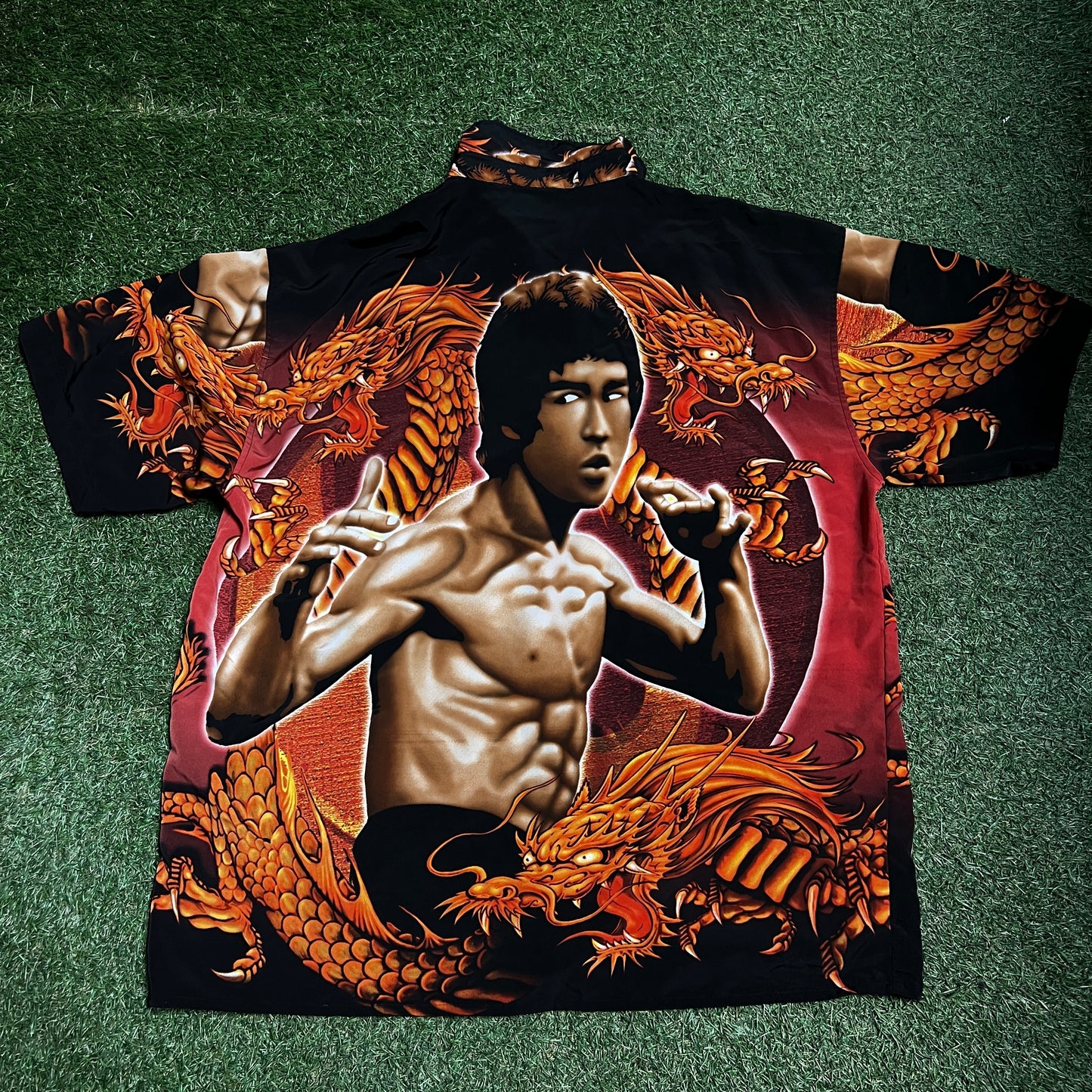 Bruce Lee AOP Short Sleeve Button Down Size XL USED v15206