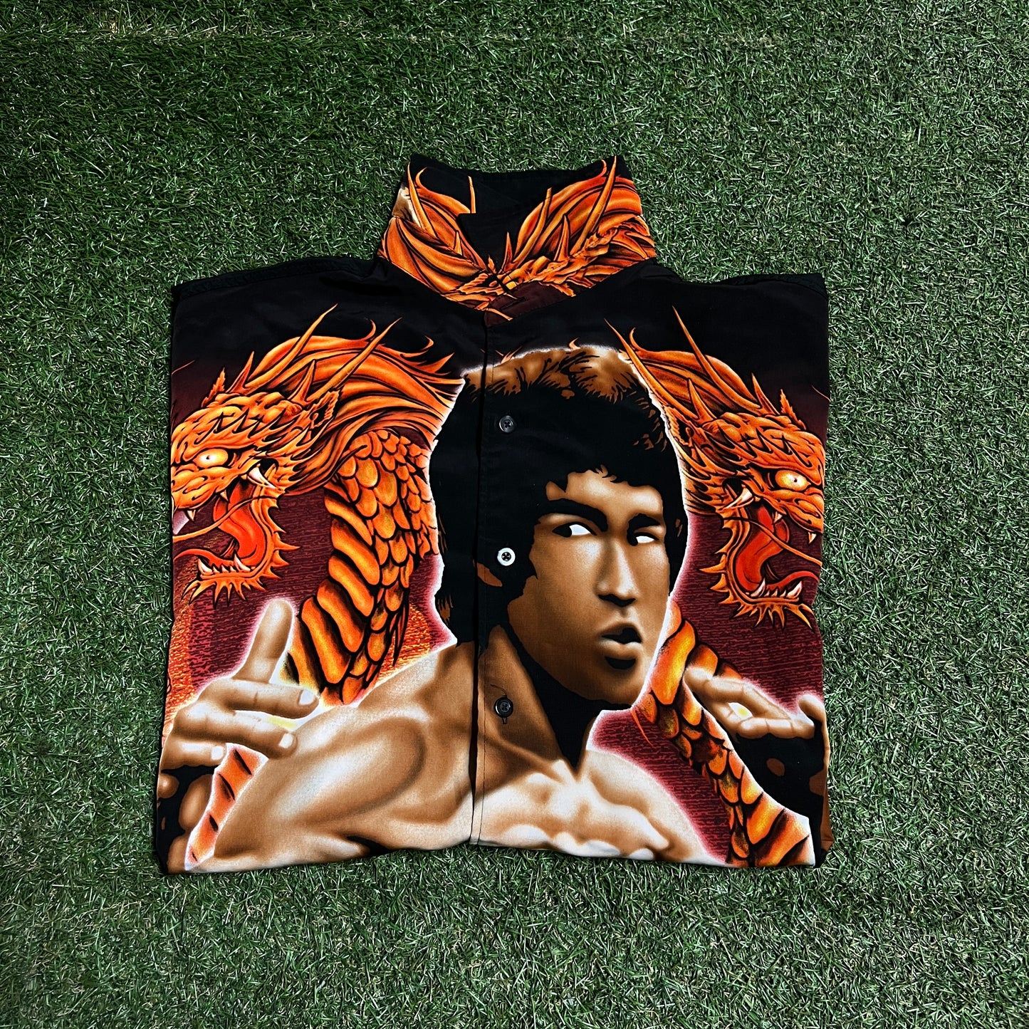 Bruce Lee AOP Short Sleeve Button Down Size XL USED v15206