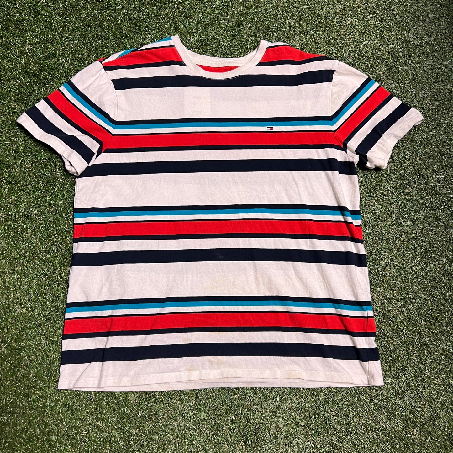 Tommy Hilfiger Striped Tee Size Large USED v12486