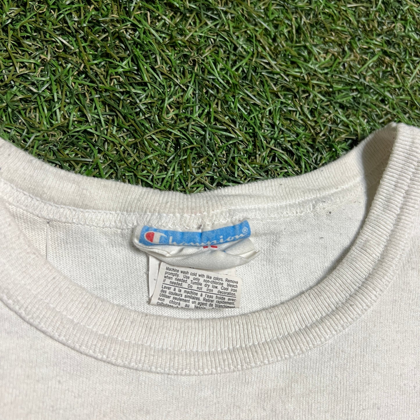 Champion Spelt logo White Tee Size Large USED v12287