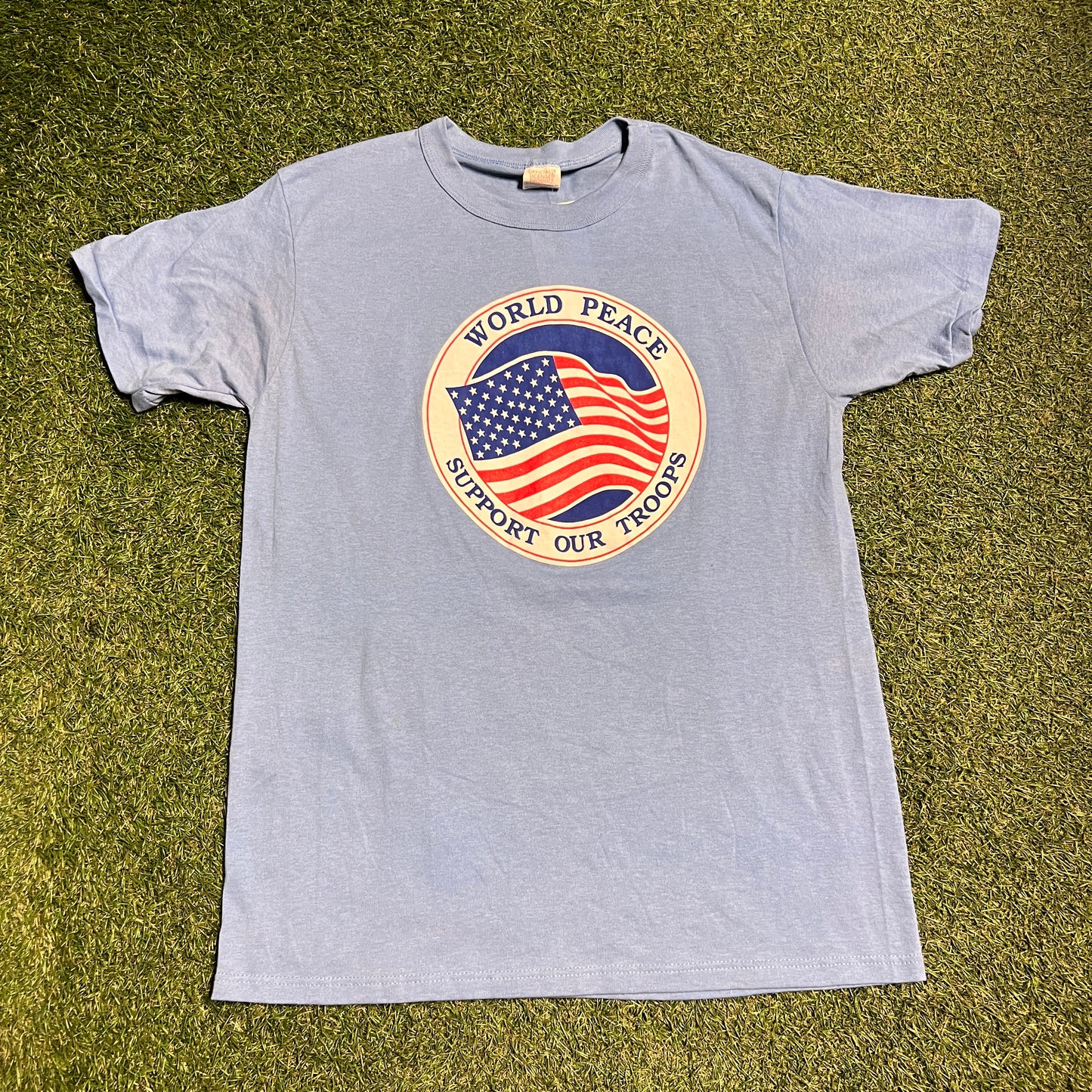 World Peace Support Our Troops Tee Blue Size Large USED v6520