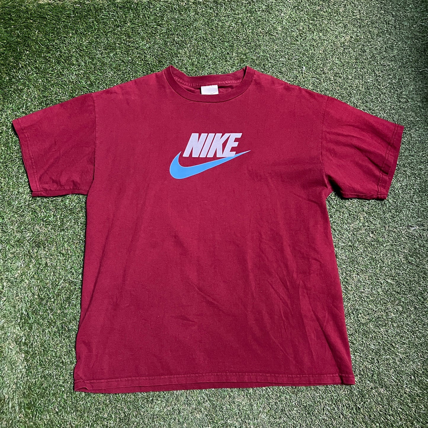 Nike Vintage Blue Check Burgundy Tee Size XL USED