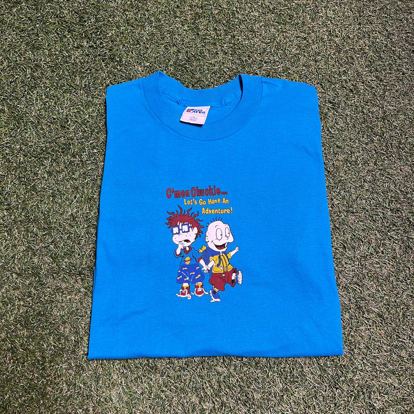 Rugrats C'mon chuckie... tee blue pro player tag Size XL USED v12466