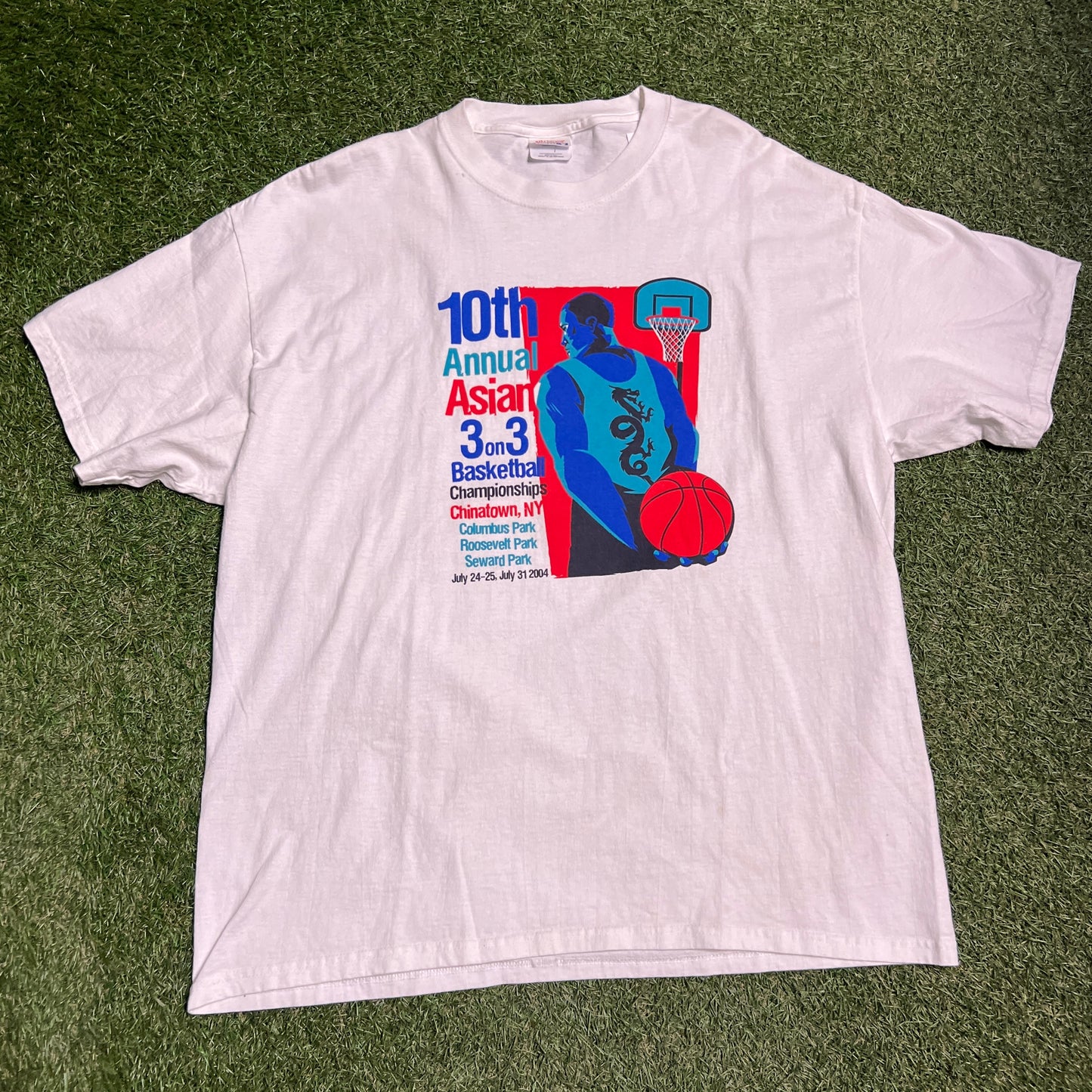 Asian 3 on 3 Basketball Champs 2004 White Tee Size XL USED v11970
