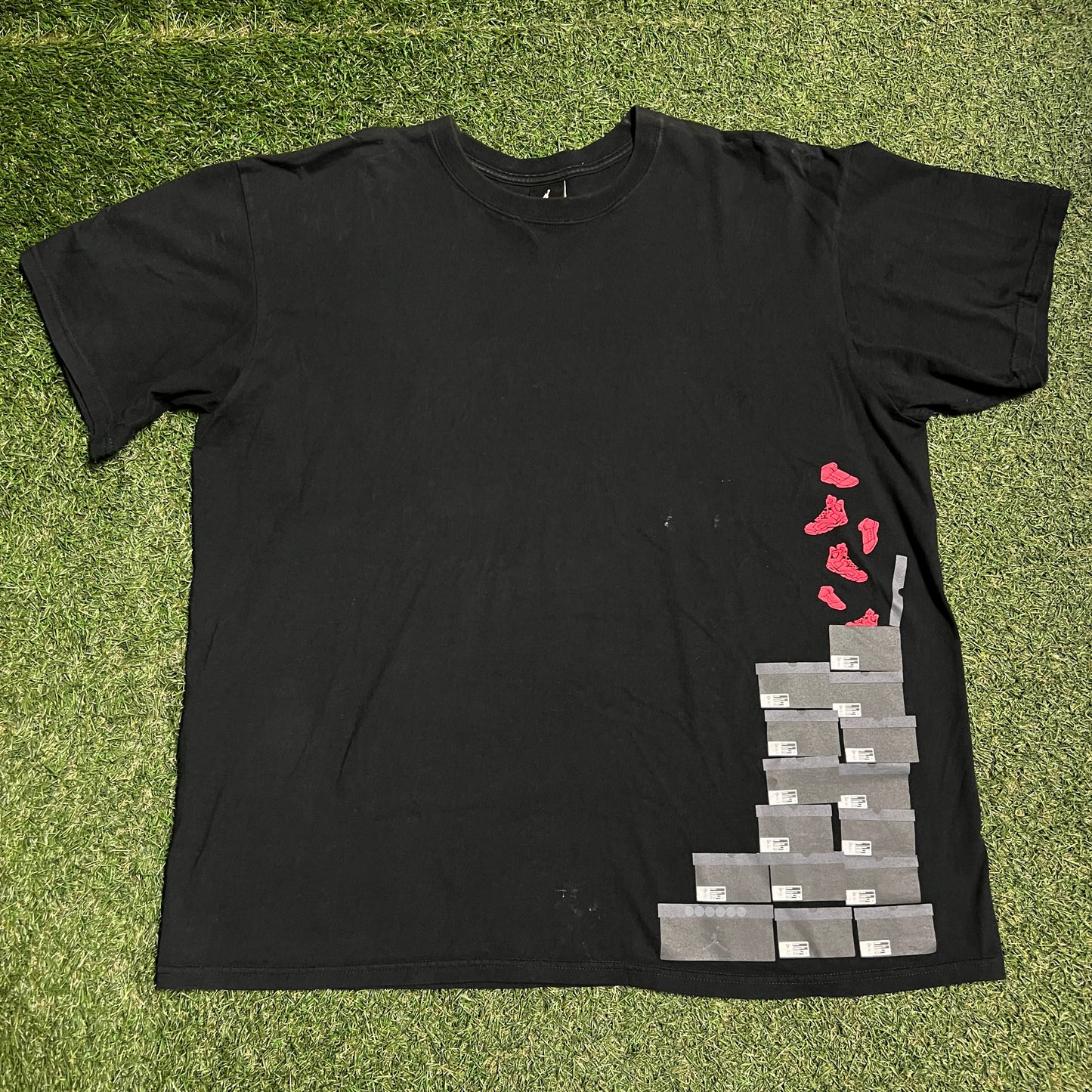 Y2K Jordan Stack of Shoe Boxes Black Tee Size XL USED v15253