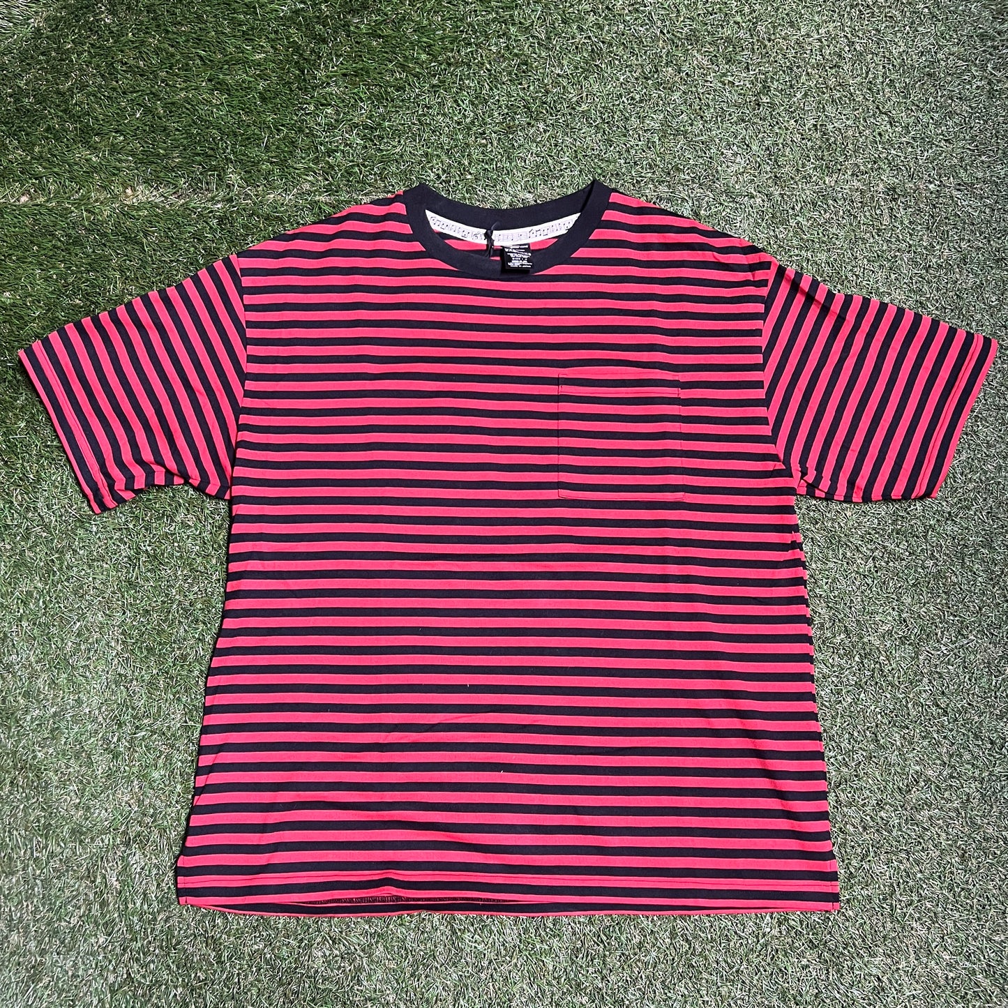 Number Nine Red and Black Stripped Pocket Tee Size Large USED x11735