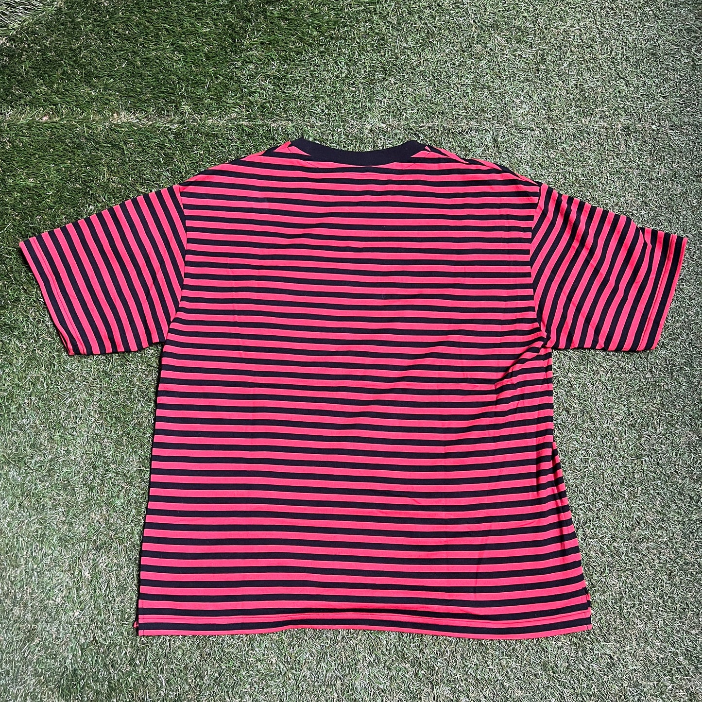 Number Nine Red and Black Stripped Pocket Tee Size Large USED x11735