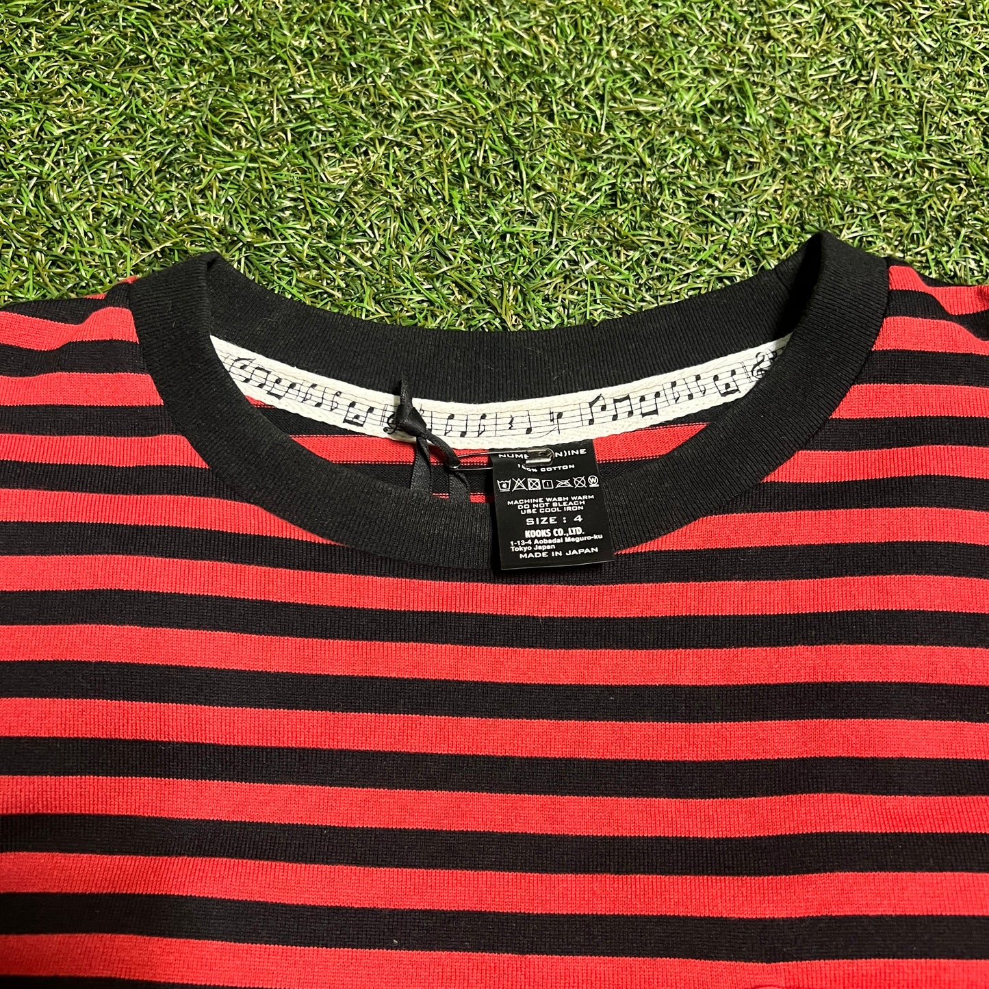 Number Nine Red and Black Stripped Pocket Tee Size Large USED x11735