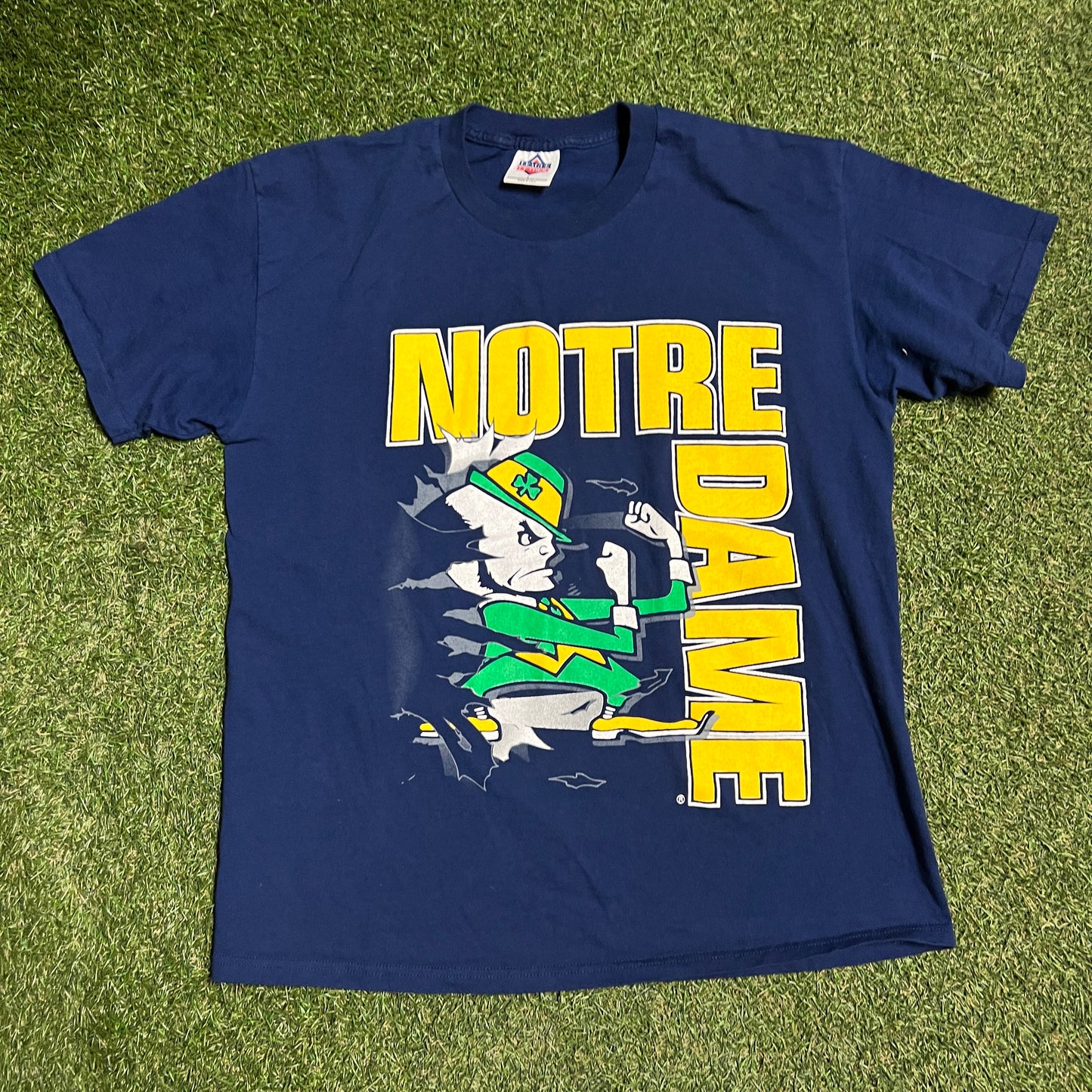1990s Notre Dame Fighting Irish Navy Blue Tee Size Large USED v15248