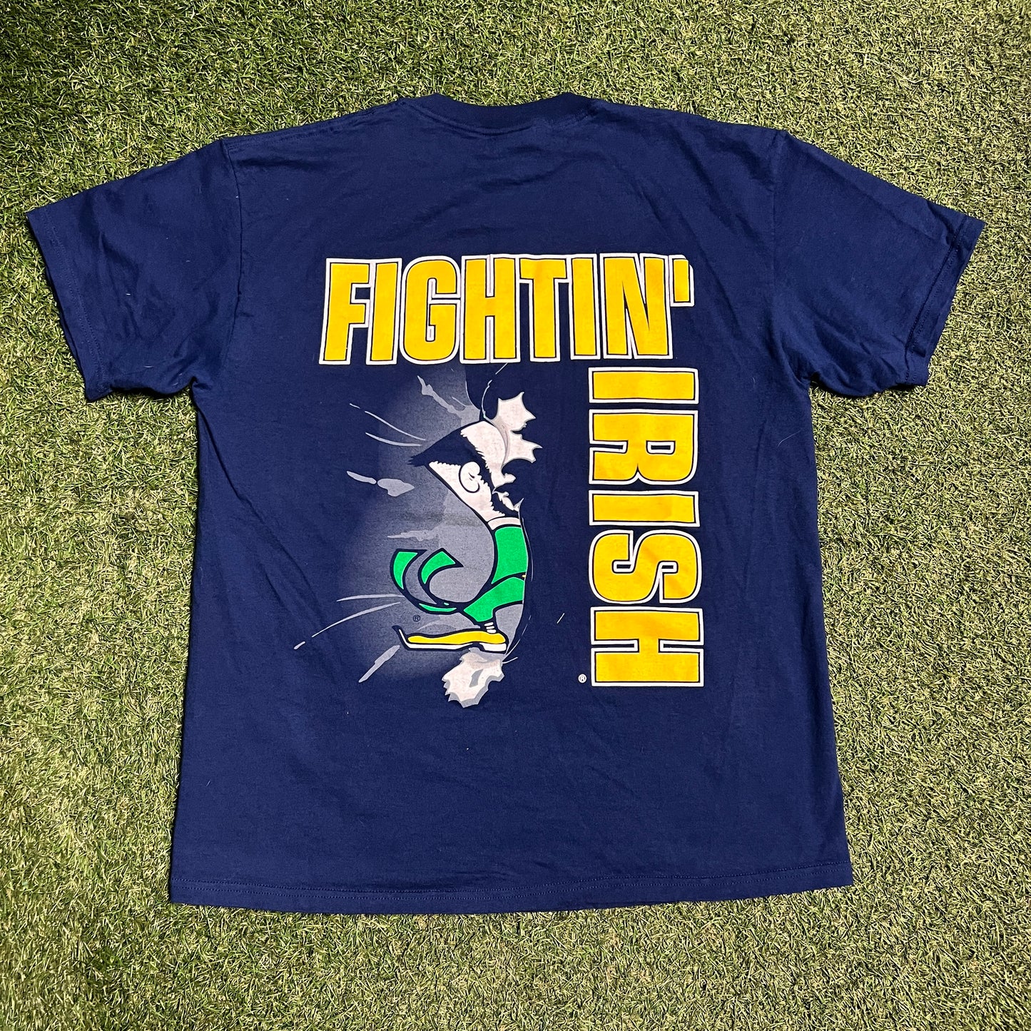 1990s Notre Dame Fighting Irish Navy Blue Tee Size Large USED v15248