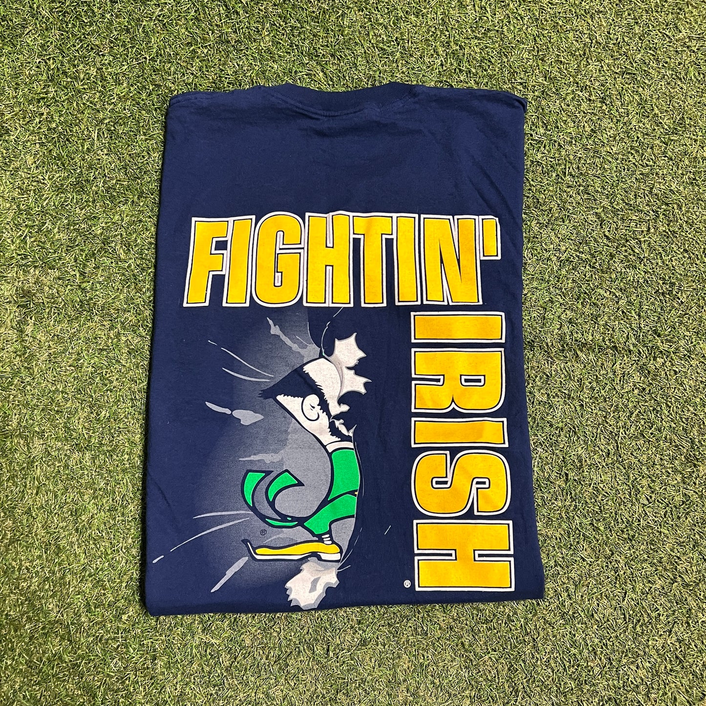 1990s Notre Dame Fighting Irish Navy Blue Tee Size Large USED v15248