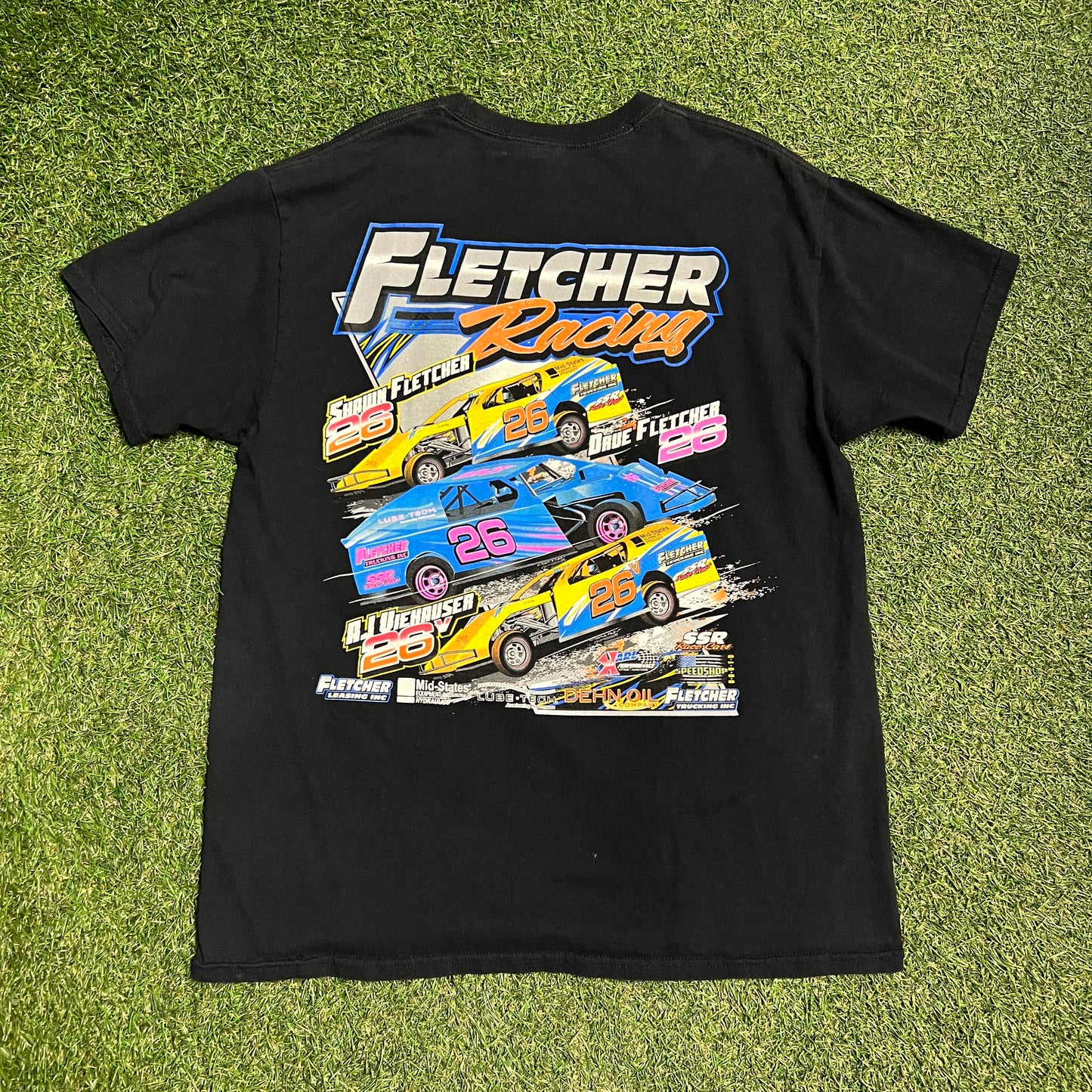 Fletcher racing team 26 tee black gildan tag Size Large USED v11811
