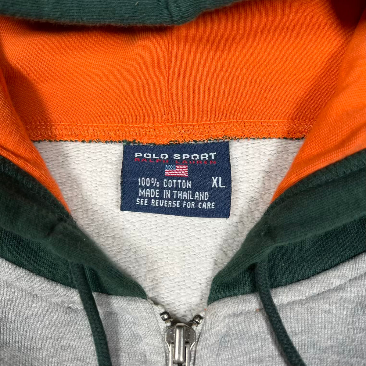 Y2K Polo Sport Ralph Lauren Green/Orange Zip Up Hoodie Size XL USED v20449