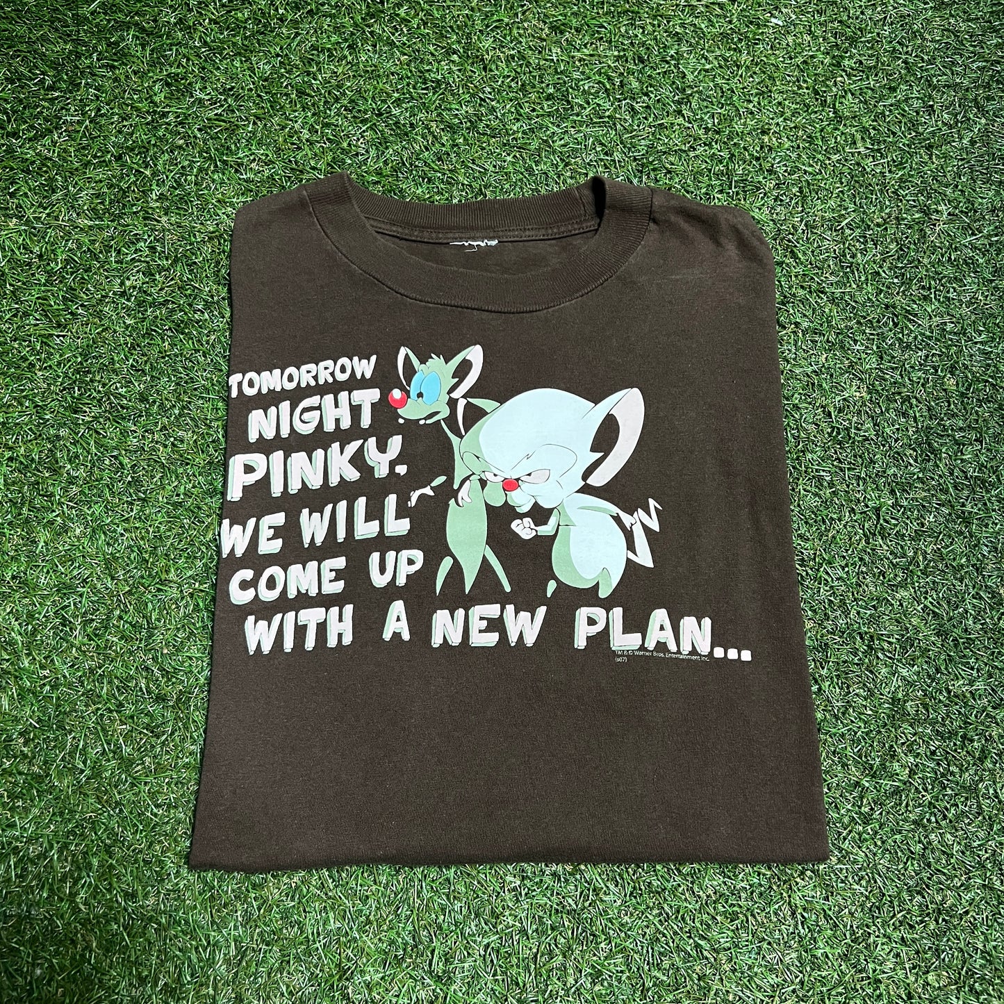 2007 Pinky and the Brain Tomorrow Night Pinky Brown Tee Size XL USED v14239