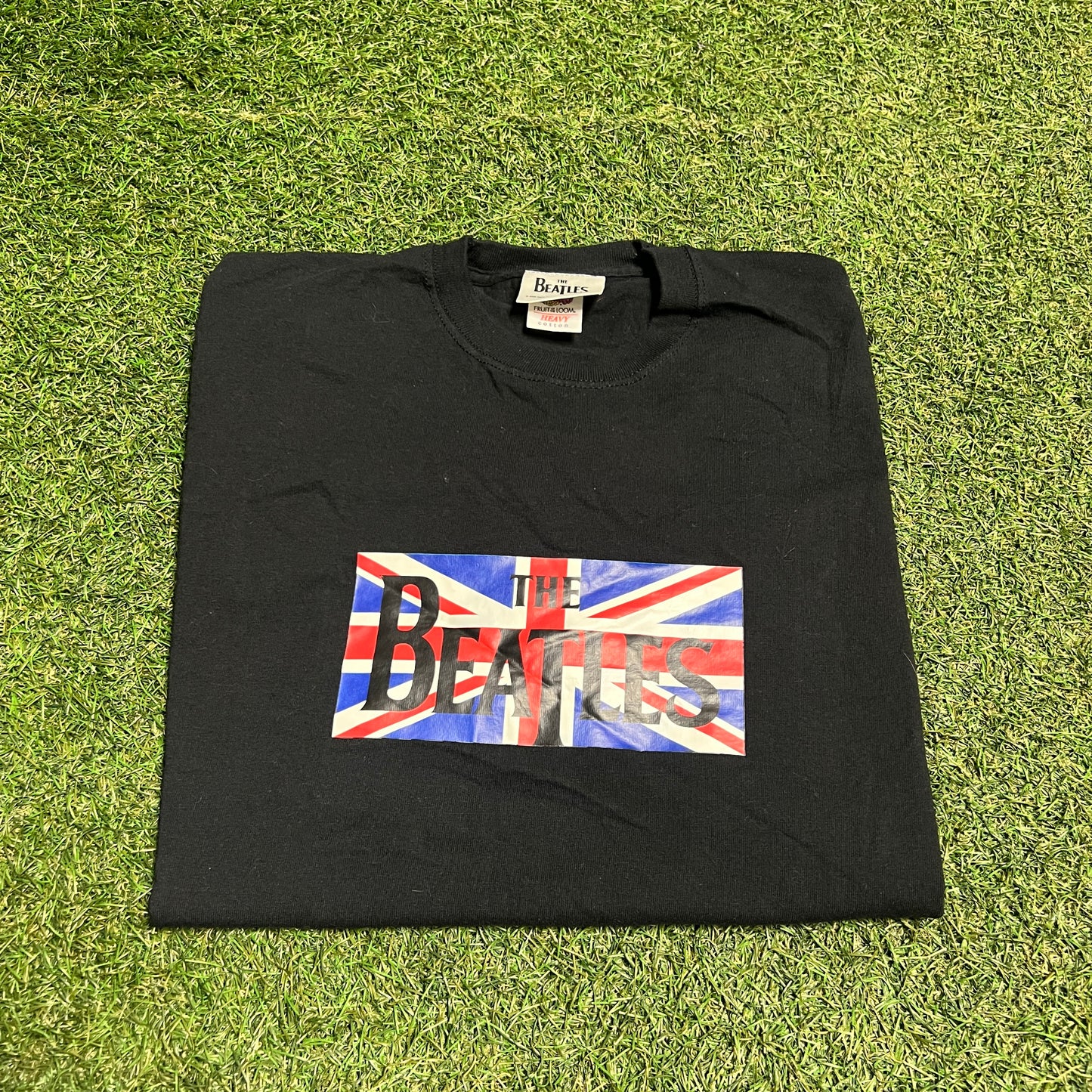 2009 The Beatles British Flag Black Tee Size XXL USED v15317