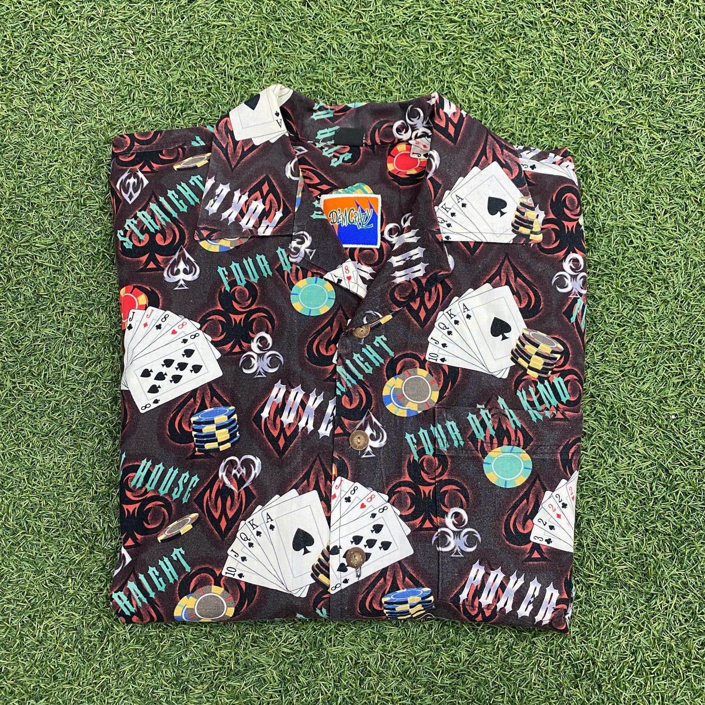 Dem Crazy Poker Player Button Up Shirt Size XXL USED v14873