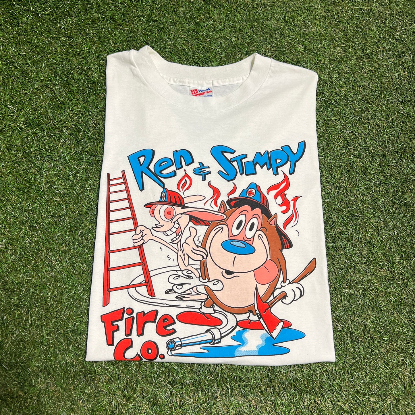 1990s Ren and Stimpy Fire CO White Tee Size XL USED v14240