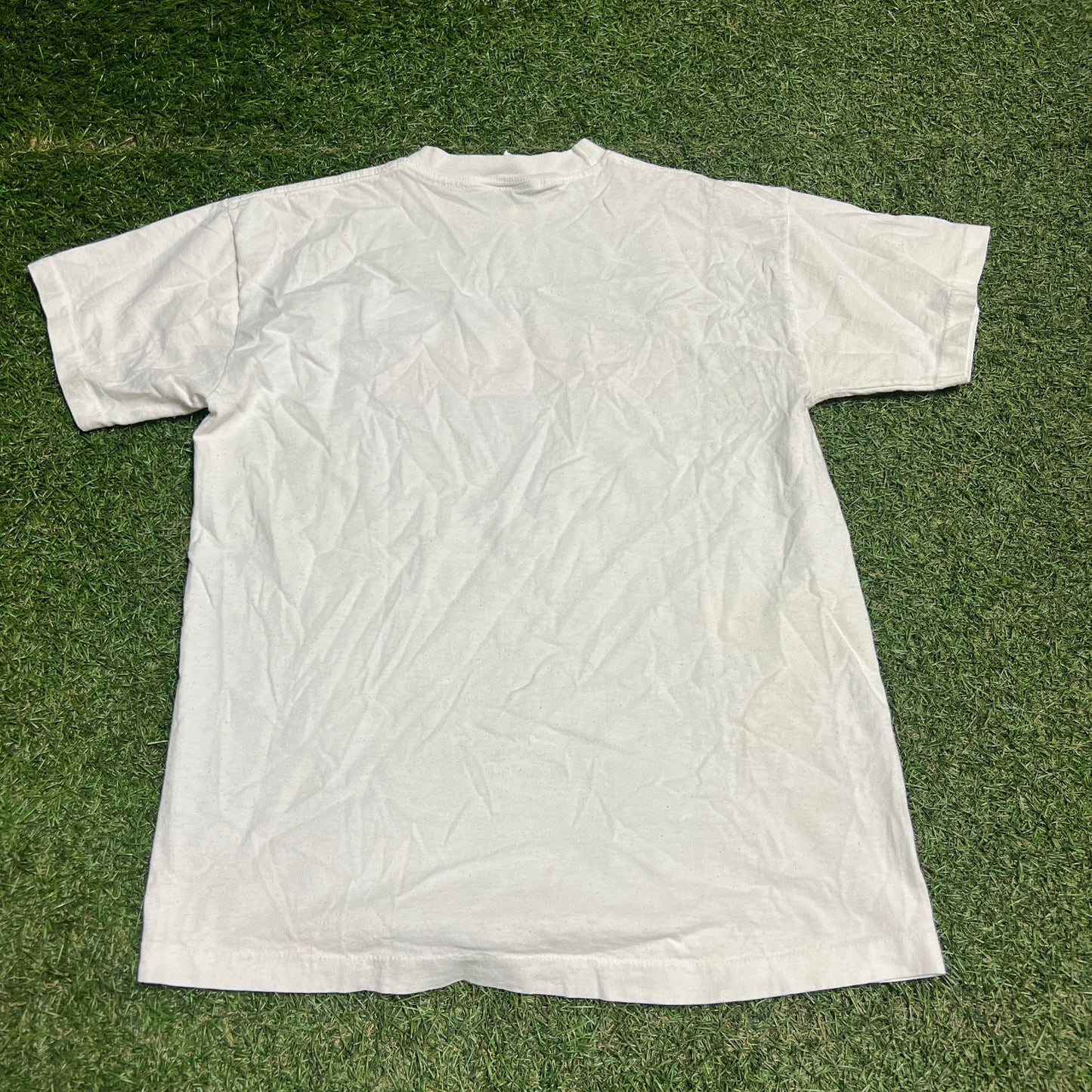 1993 Guess Pink/Blue Logo White Tee Size Medium USED v15324