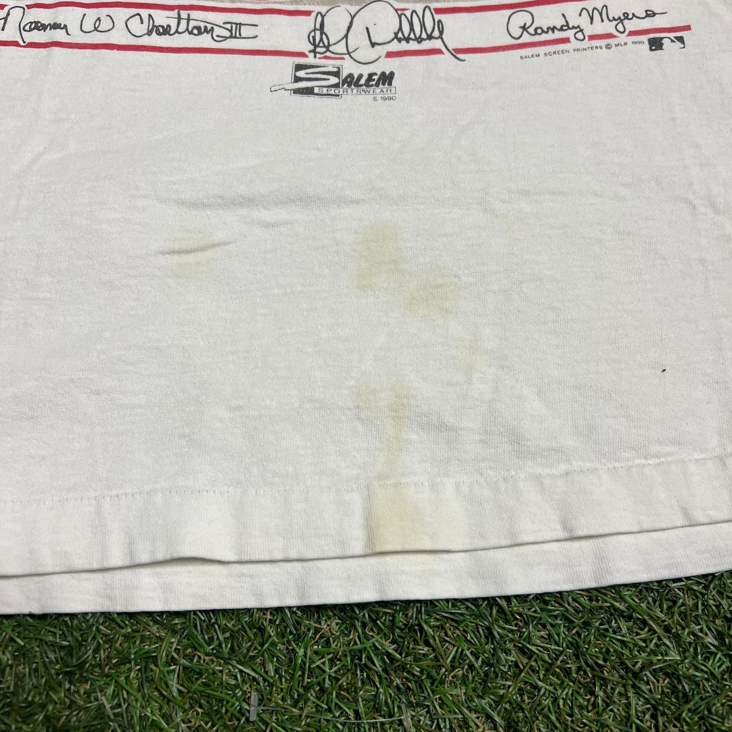 1990 Cincinnati Reds Nasty Boys White Tee Size XL USED v14242