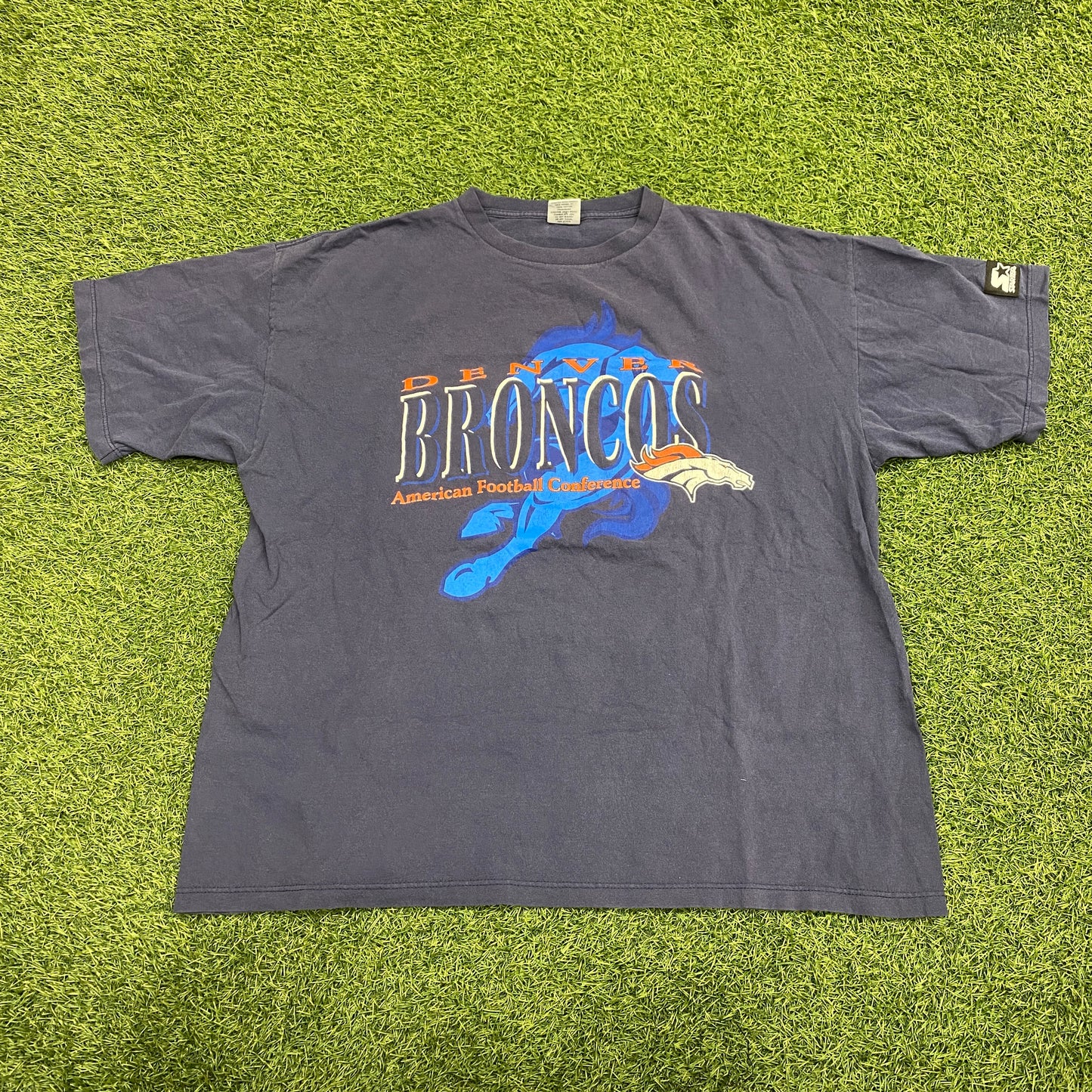 1990s Dever Broncos Football Conference Blue Tee Size XL USED v14869