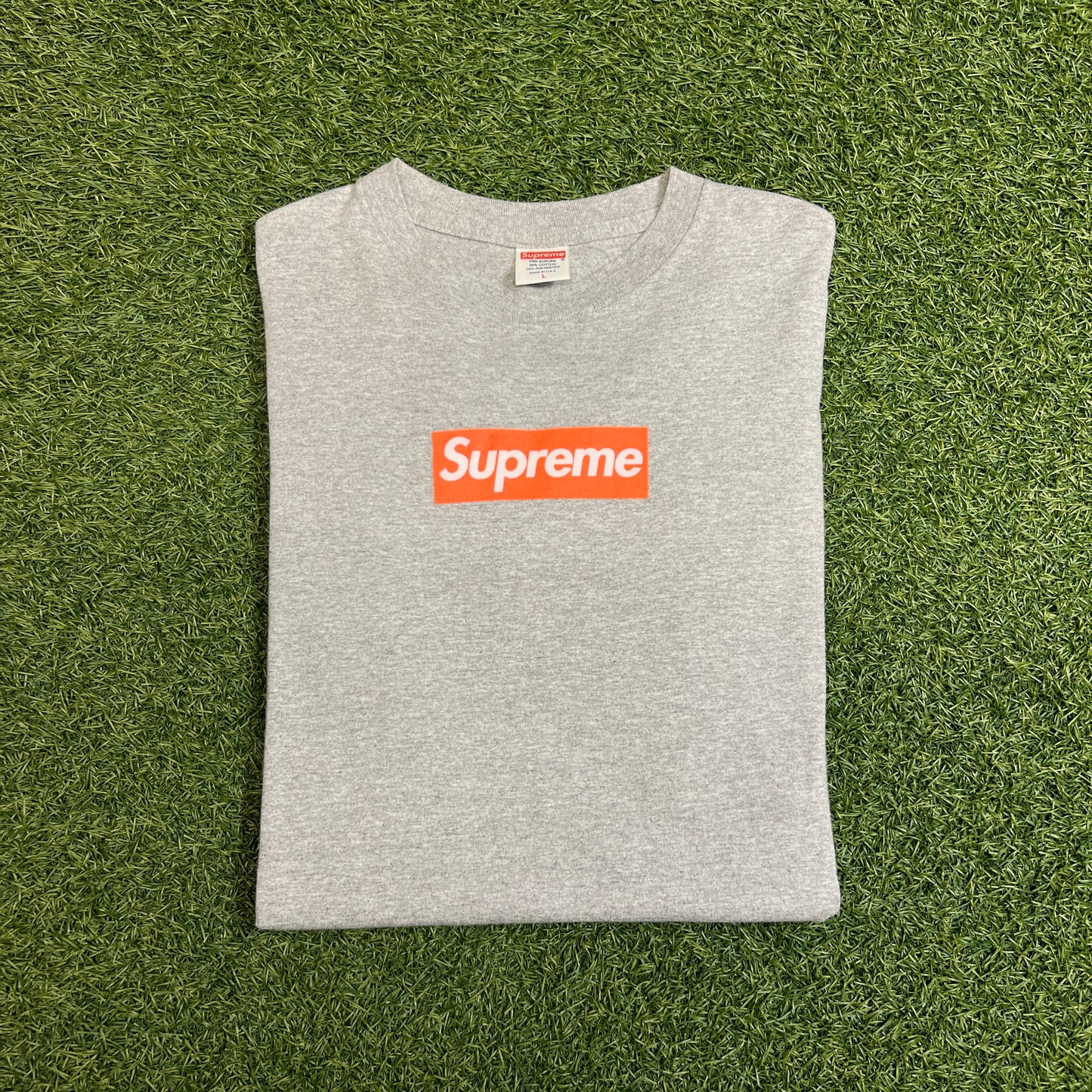 Supreme Box Logo Safety Orange 2001 Tee Grey Size Large USED x9169