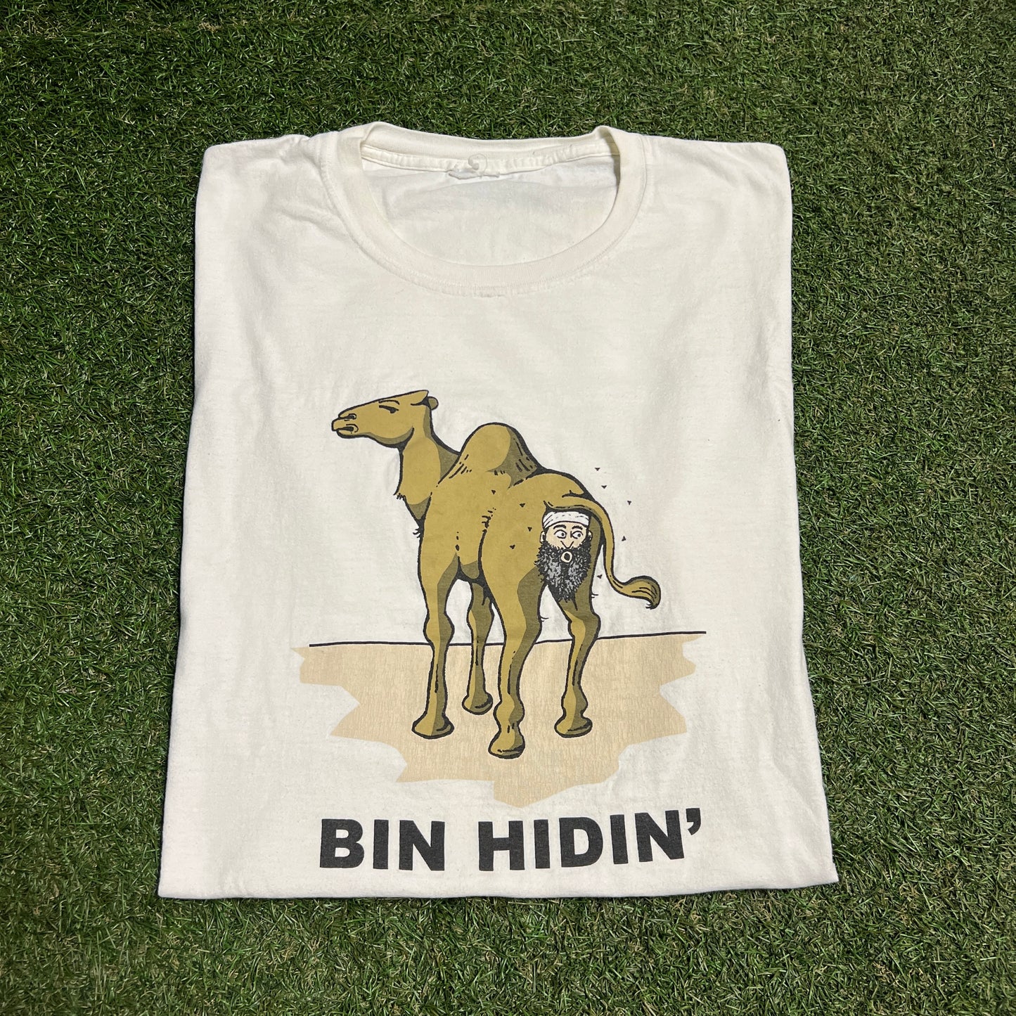 Y2K Bin Laden White "Bin Hidin" Tee Size XXL USED v15362