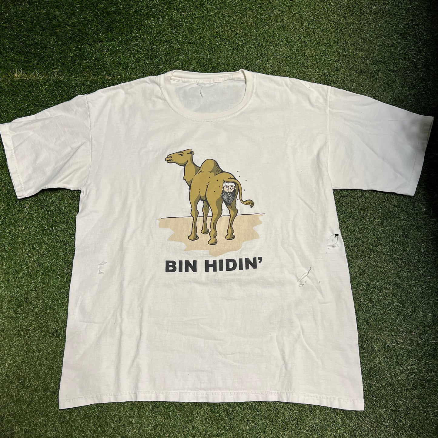 Y2K Bin Laden White "Bin Hidin" Tee Size XXL USED v15362
