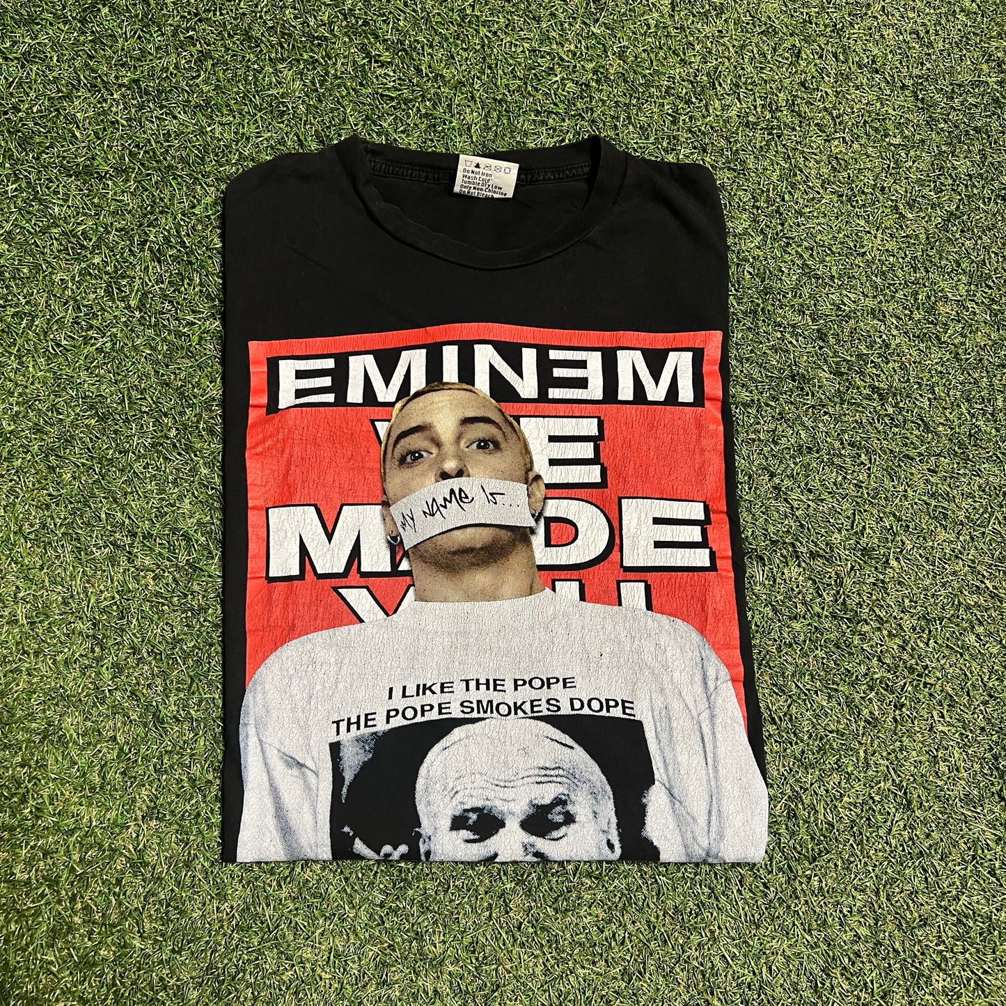 Eminem My Name Is... Pope Smokes Dope Black Tee Size Large USED v8846