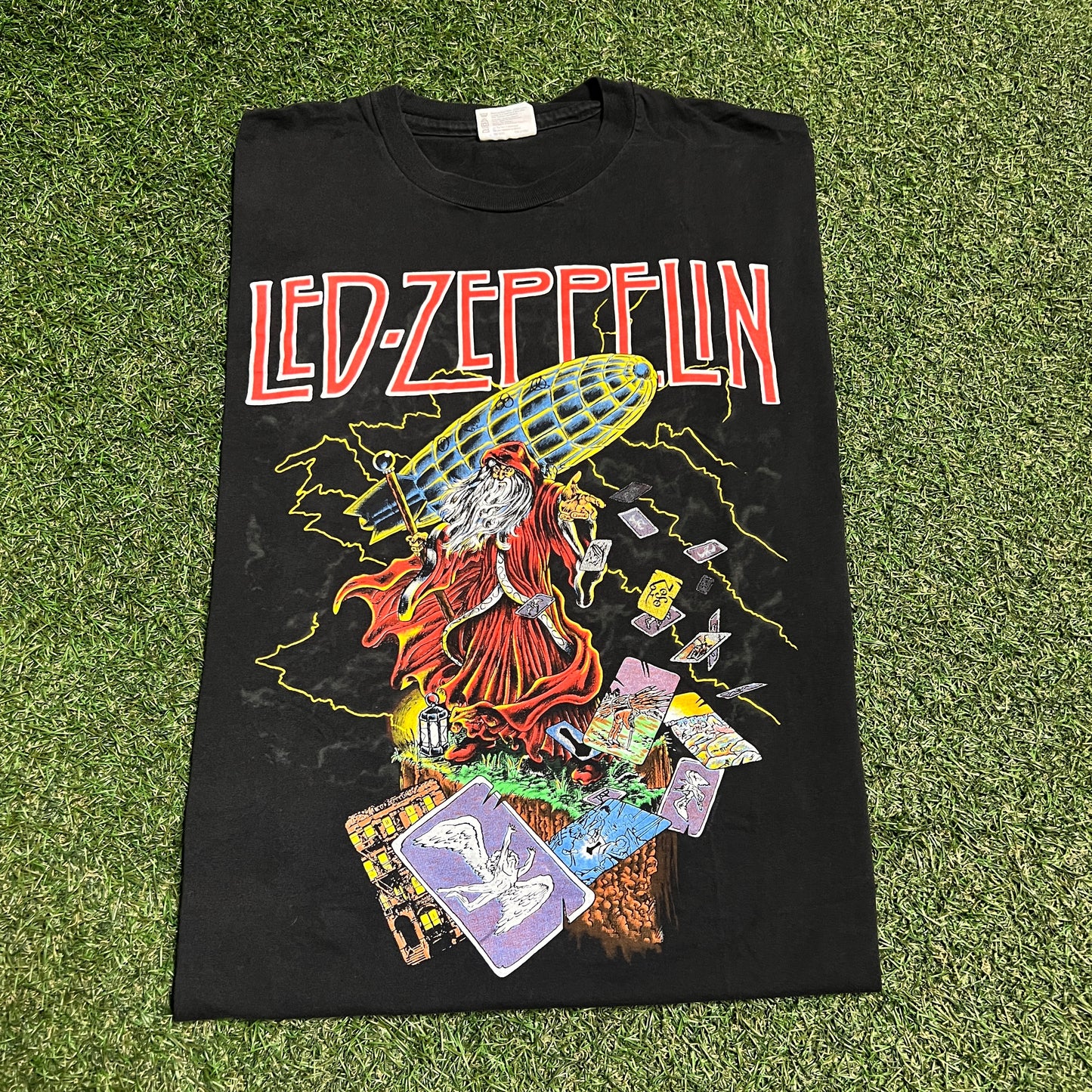 1988 Led Zeppelin Wizard Zoso Blimp Black Tee Size XL USED v15388