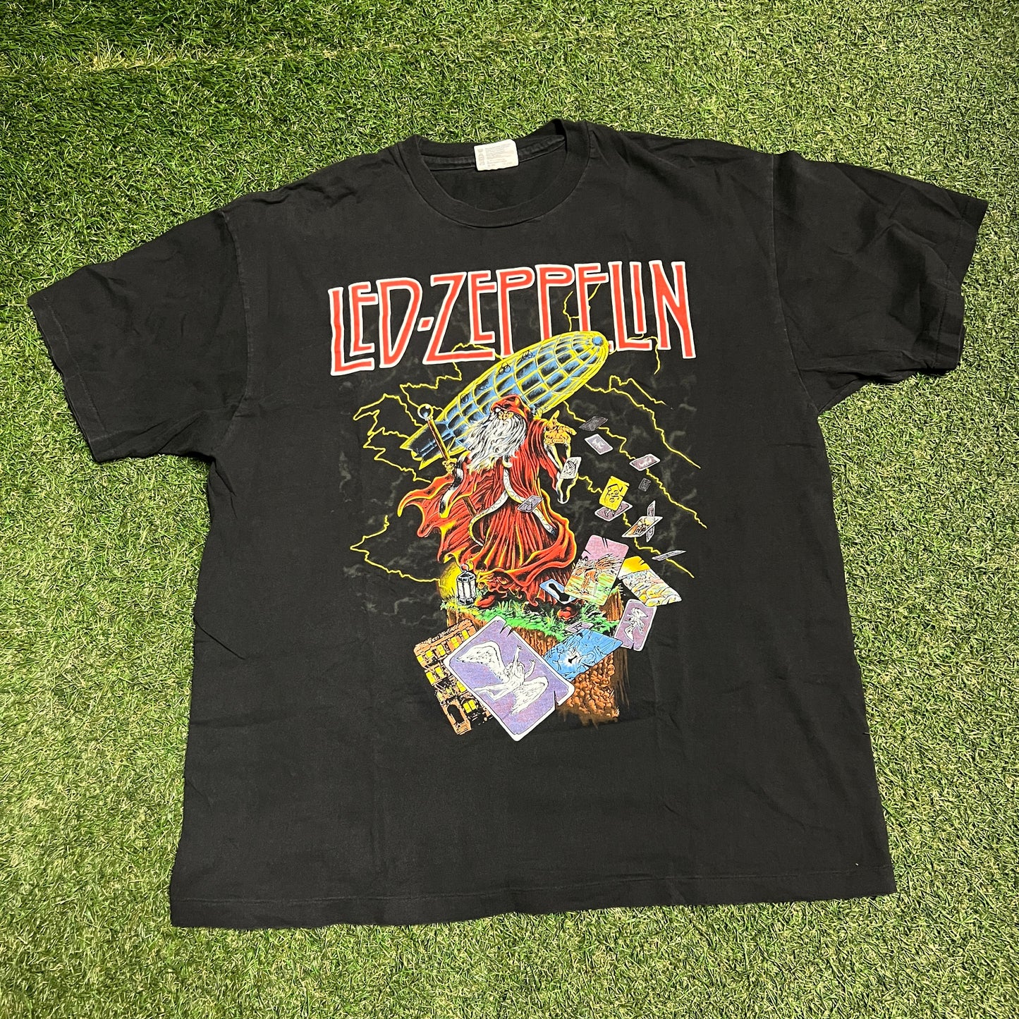 1988 Led Zeppelin Wizard Zoso Blimp Black Tee Size XL USED v15388