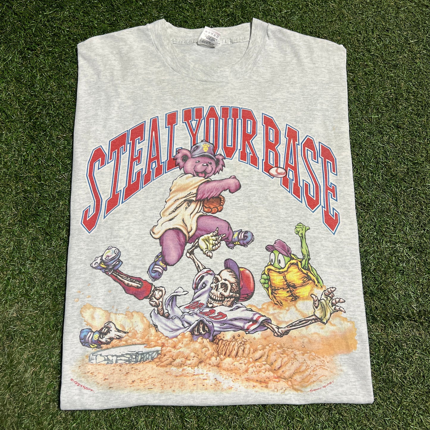 1994 Grateful Dead Steal Your Base Baseball Grey Tee Size XL USED v15392