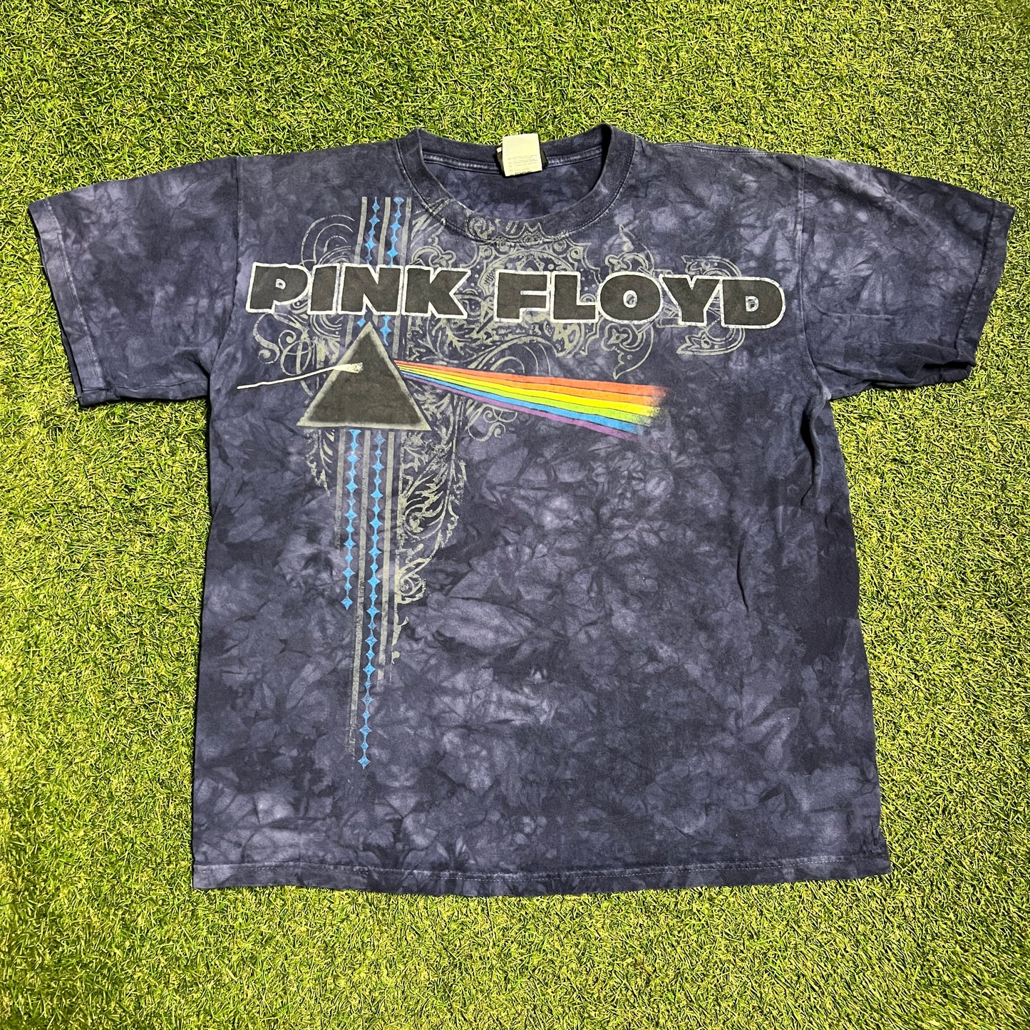 Y2K Pink Floyd Purple Tie Dye Liquid Blue Tag Tee Size Medium USED v15431