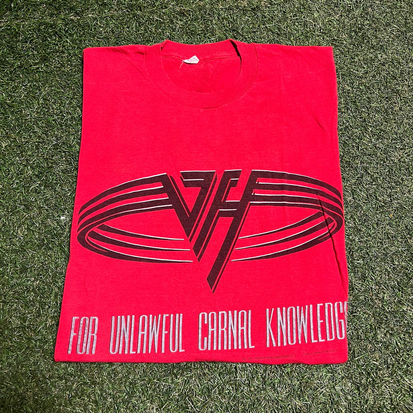 1991 Van Halen "Carnal Knowledge" Red Tee Size XL USED v15477