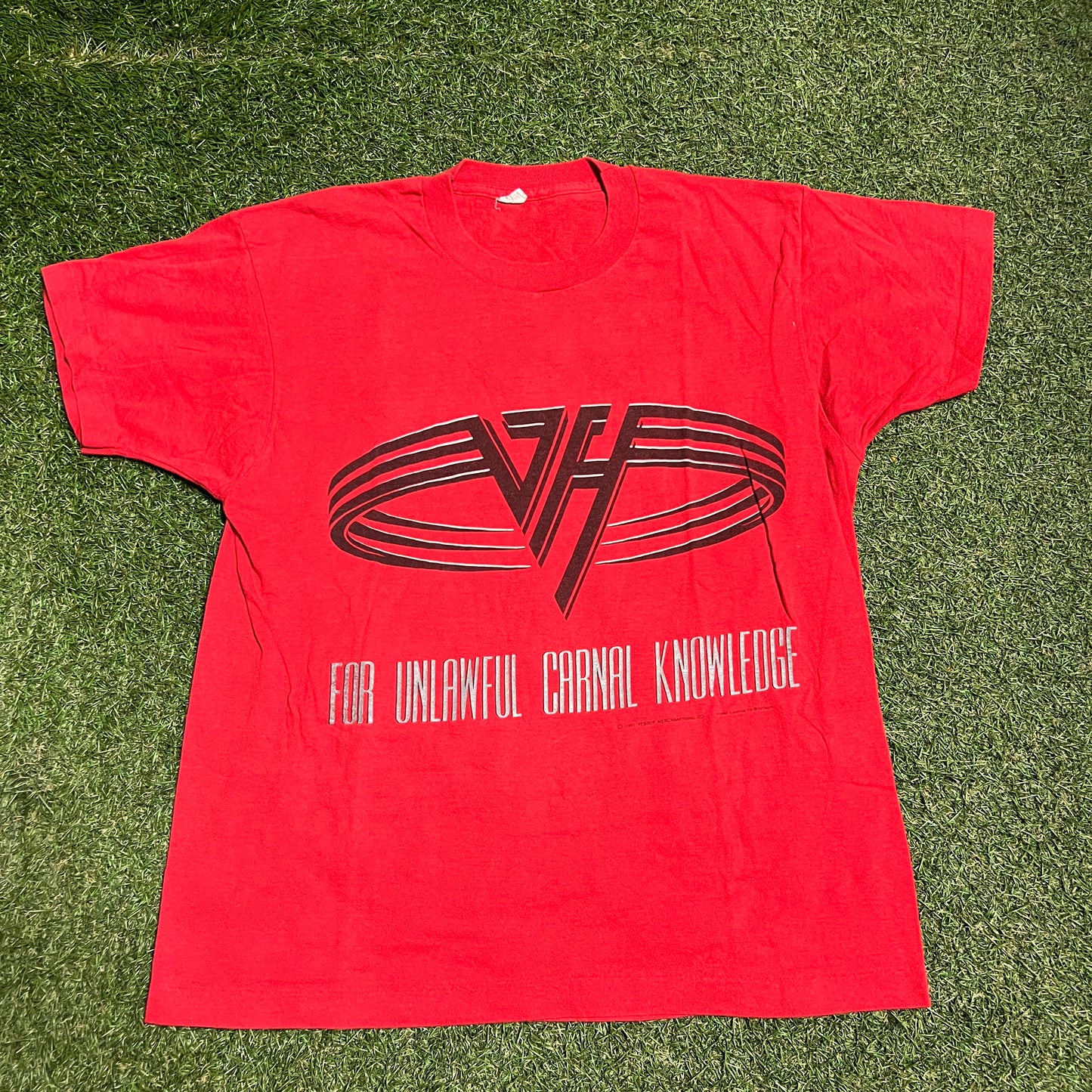 1991 Van Halen "Carnal Knowledge" Red Tee Size XL USED v15477