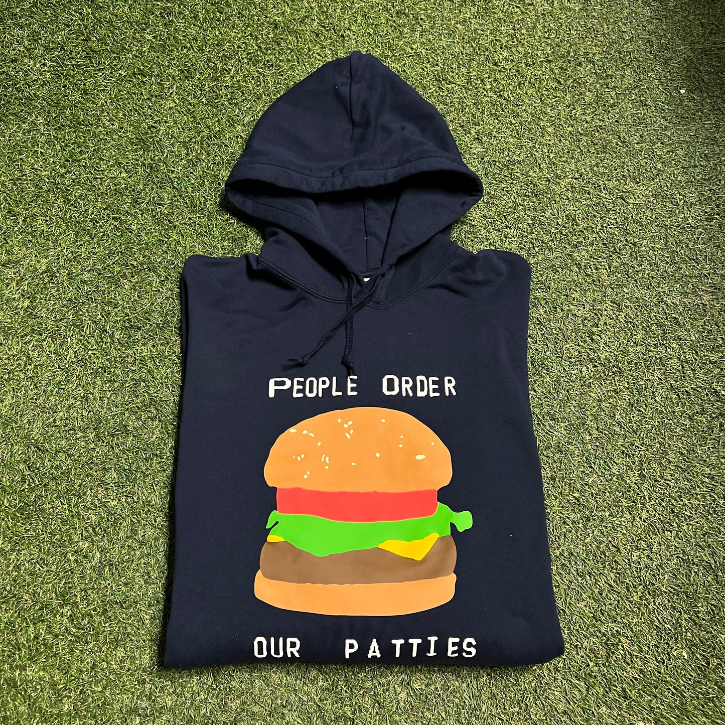 CPFM Spongebob Uniqlo People Order our Patties Navy Blue Hoodie Size Large NEW x12065