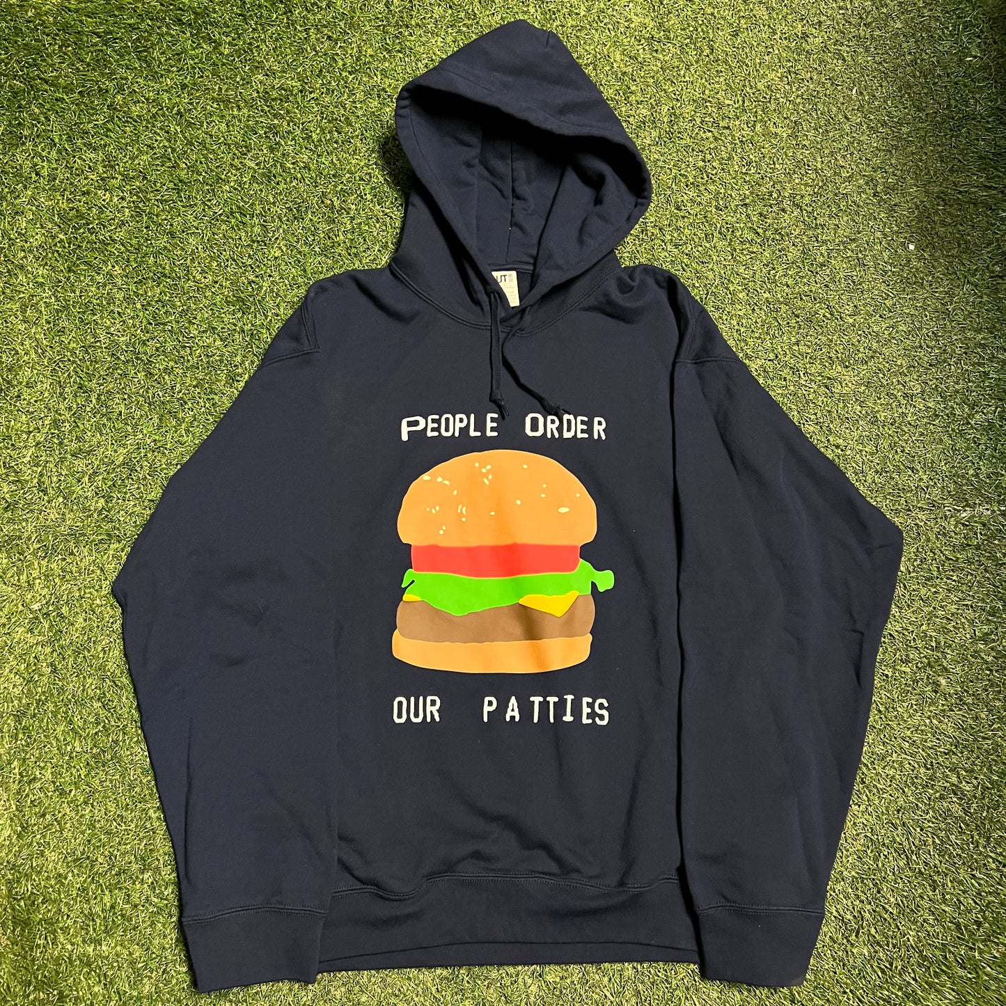 CPFM Spongebob Uniqlo People Order our Patties Navy Blue Hoodie Size Large NEW x12065