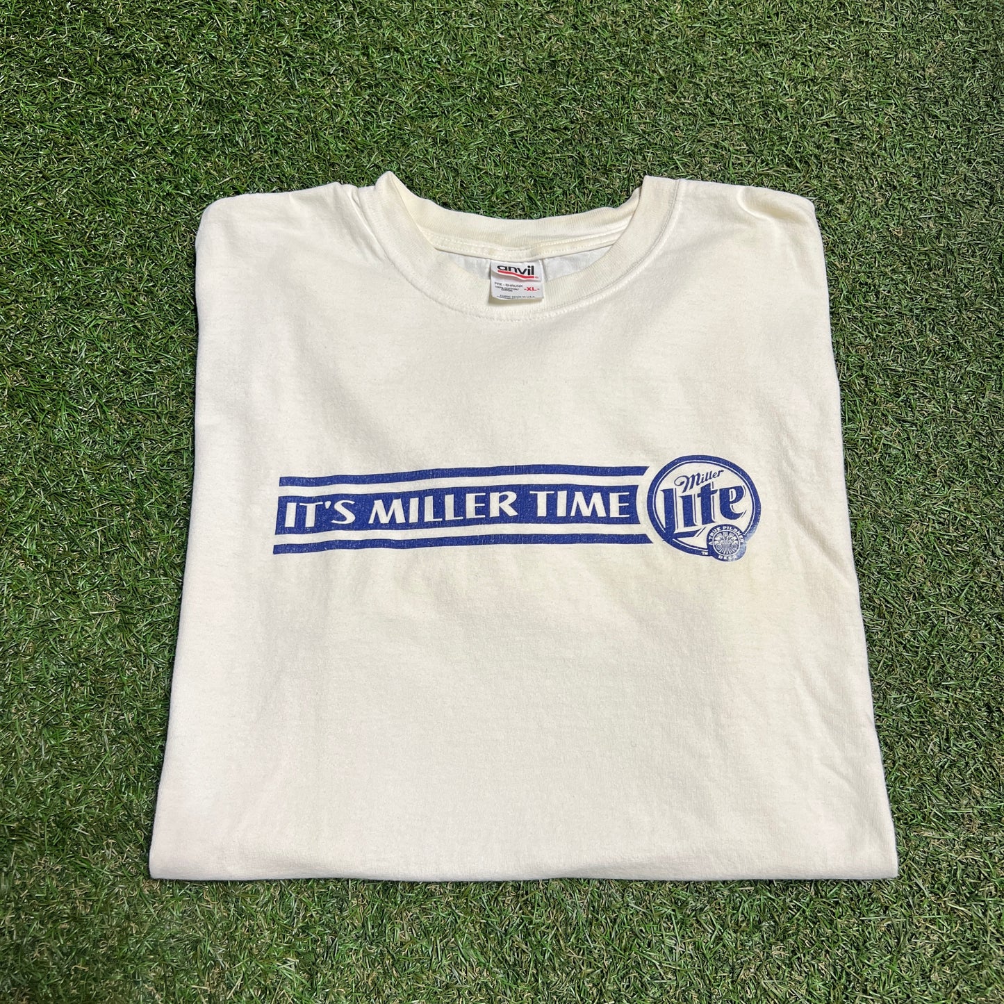 It's miller time miller lite tee white anvil tag Size XL USED v14435