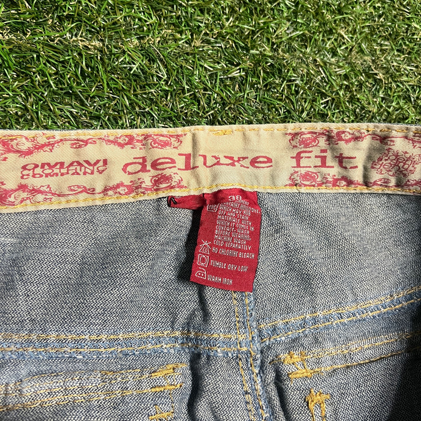 Den Em Jenz Omavi Leather Strap Pockets Blue Jeans Size 38 USED v15552