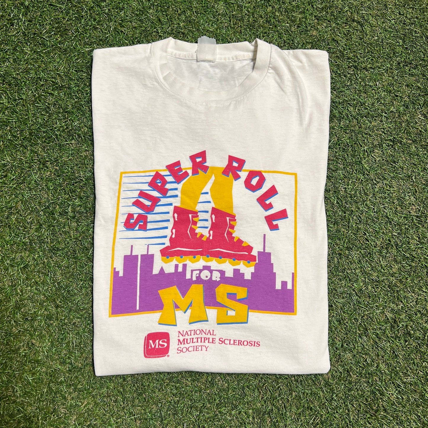 1990s Super Roll For MS White Tee Size XL USED v15566