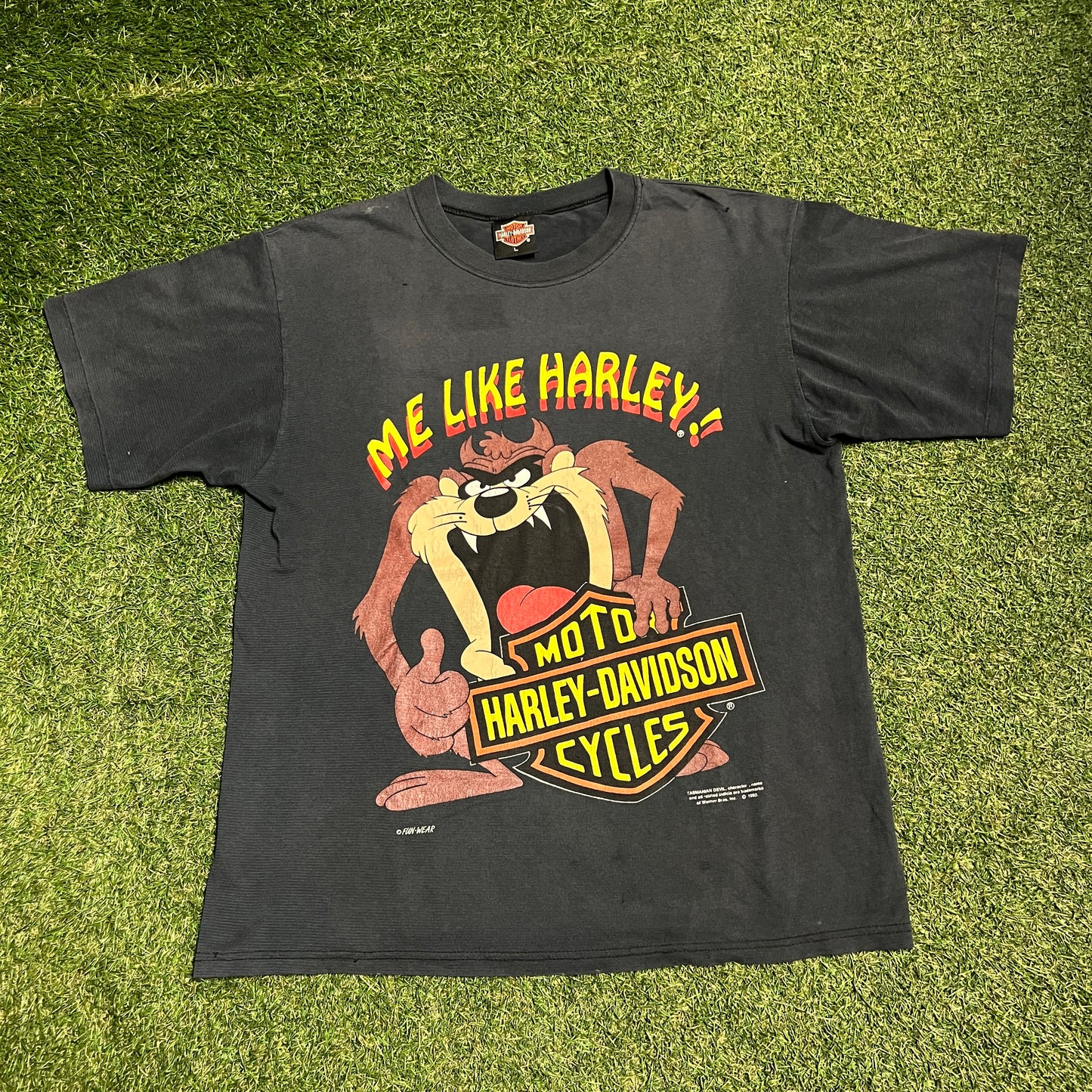 1992 Harley Davidson Taz "Me Like" Black Tee Size Large USED v15590