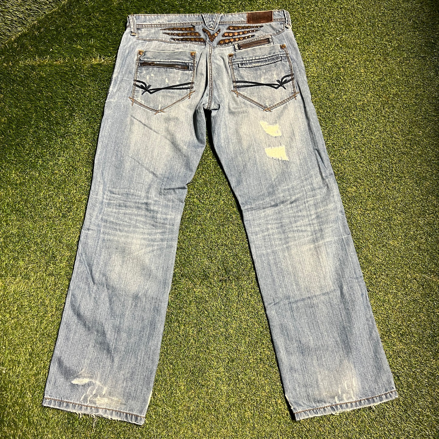 Y2K Seduka Light Wash Blue Jeans Embelished Back Detail Size 38 USED v15583