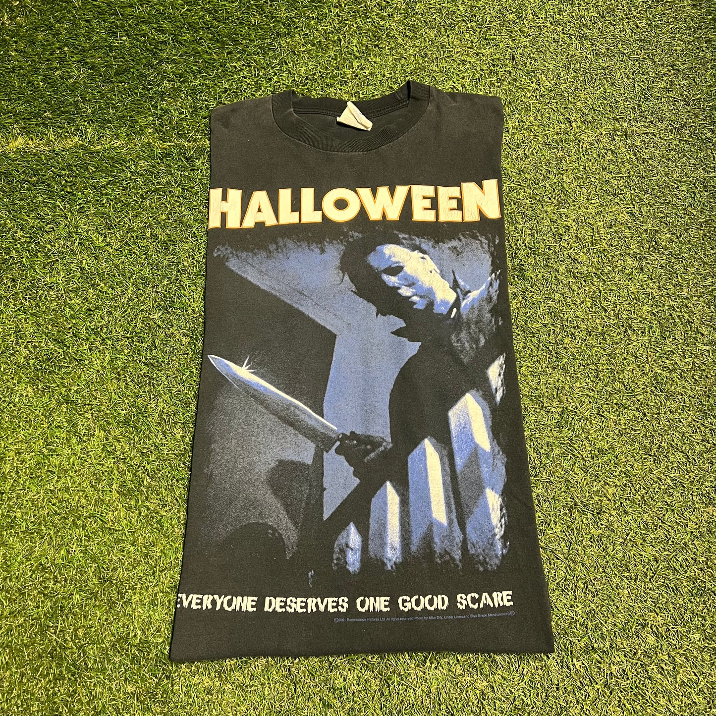 2001 Halloween Jason With Knife Black Tee Size XL USED v11181