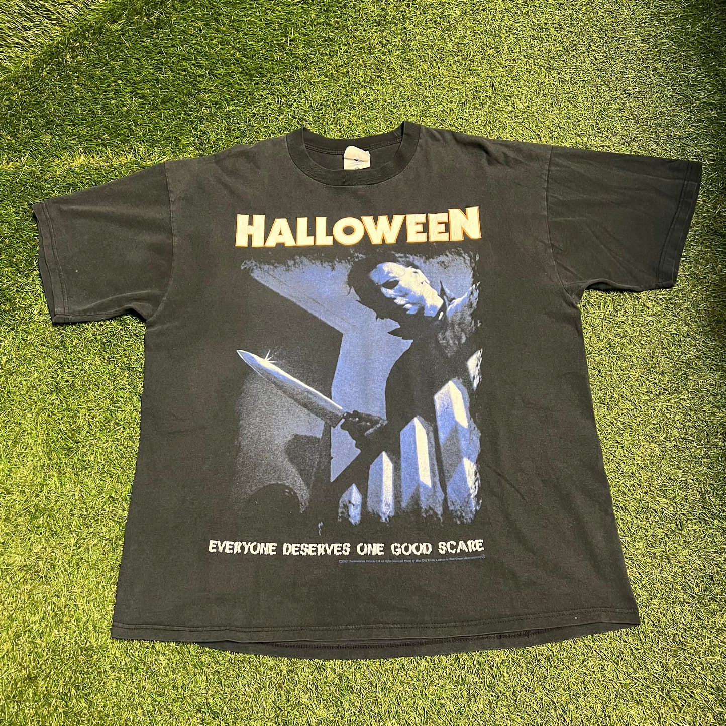 2001 Halloween Jason With Knife Black Tee Size XL USED v11181