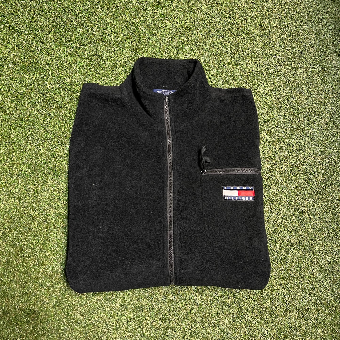 Tommy Hilfiger 1990s Black Zip Up Fleece Size XXL USED v14503