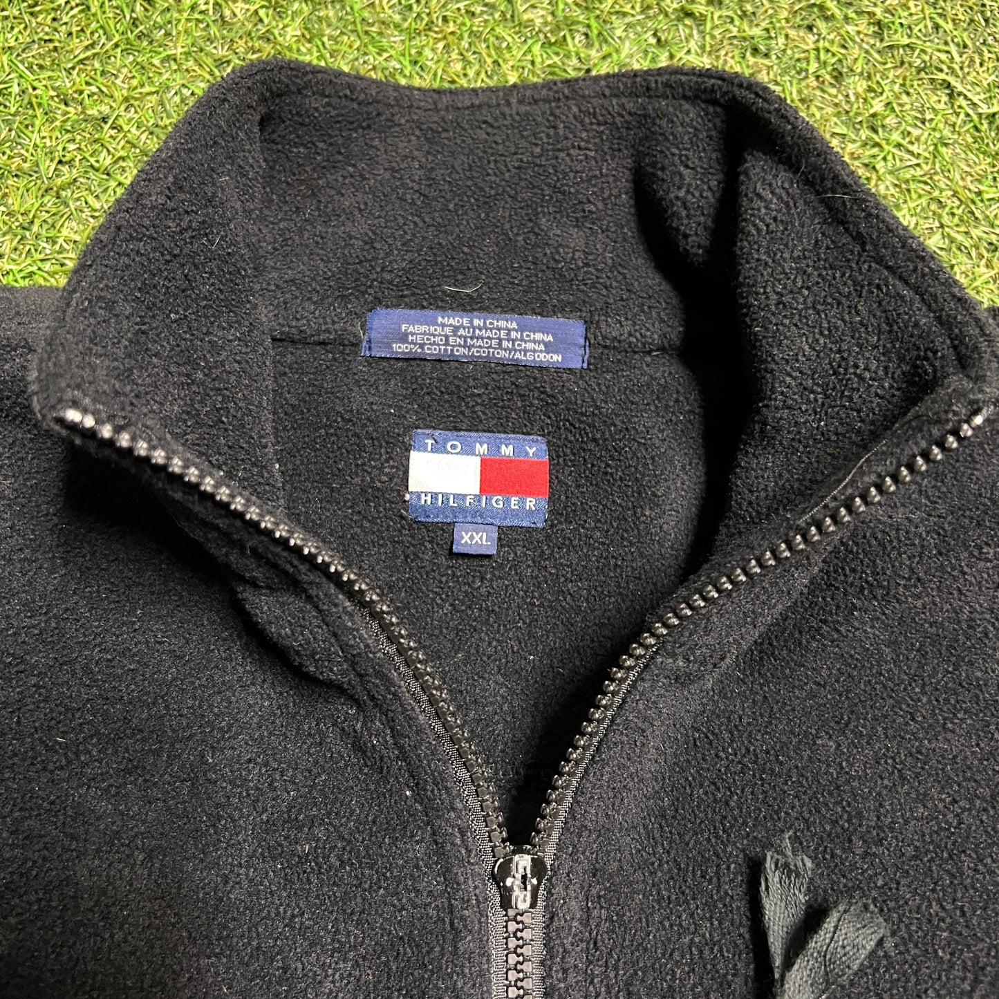 Tommy Hilfiger 1990s Black Zip Up Fleece Size XXL USED v14503