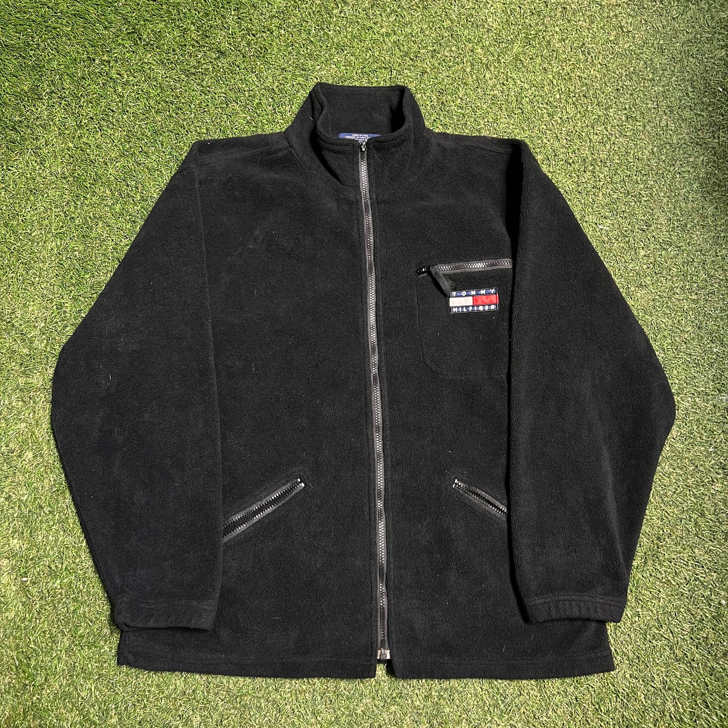 Tommy Hilfiger 1990s Black Zip Up Fleece Size XXL USED v14503