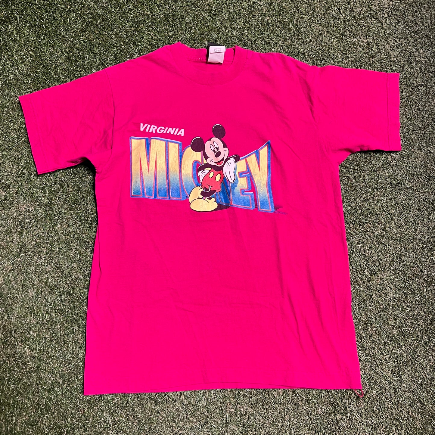 1990s Mickey Mouse Virginia Tee Pink Size Large USED v14572