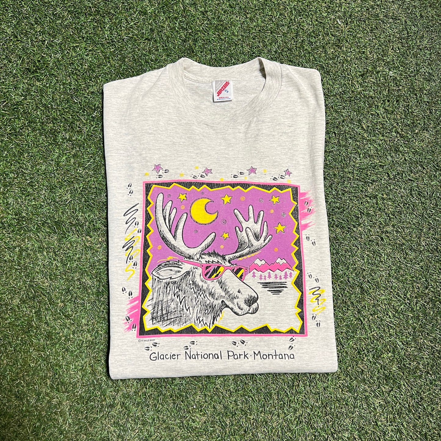 1991 Glacier Nationl Park Moose Tee Grey Size XL USED v14564